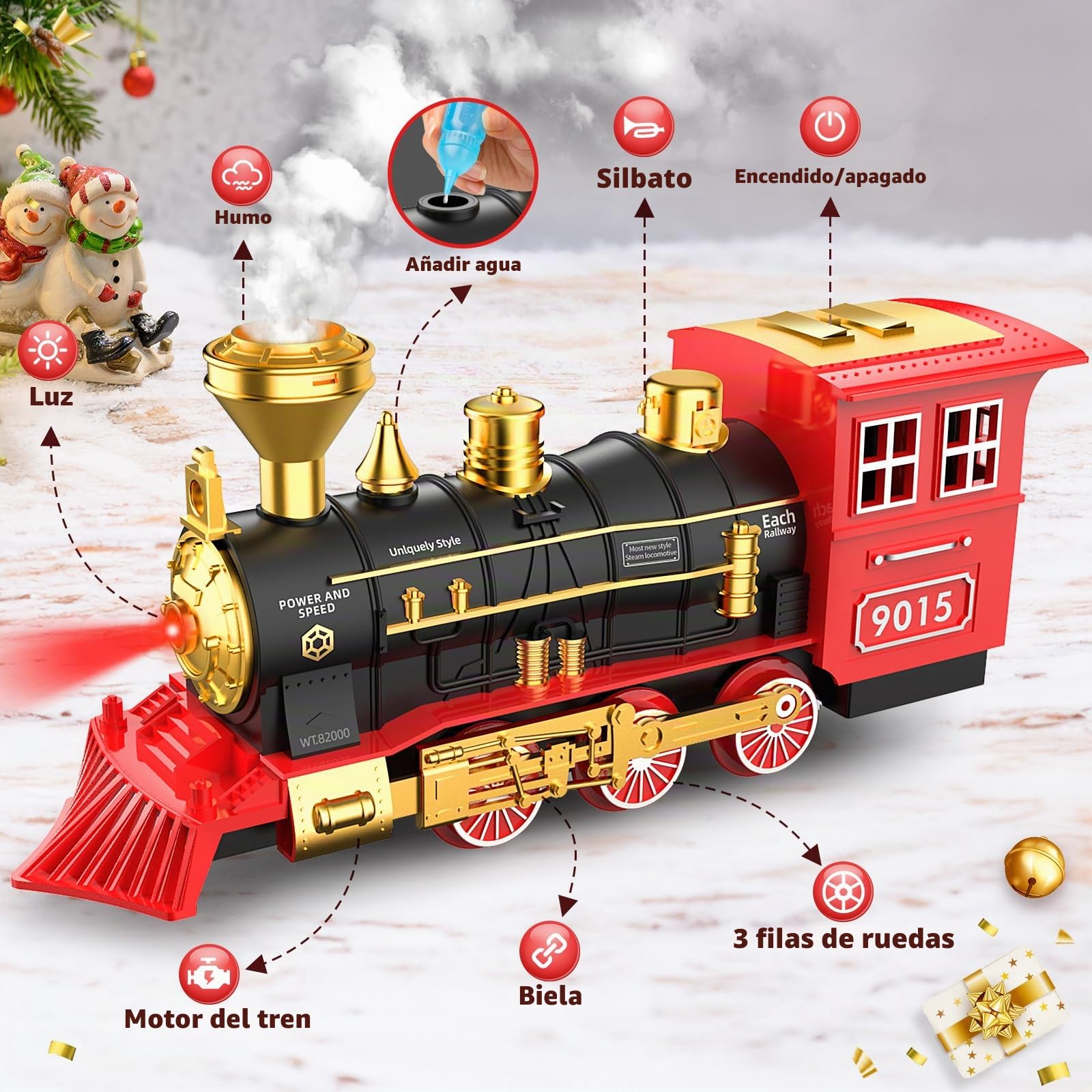 Hot Bee Tren Navidad Electrico Juguete Niños, Tren Arbol de Navidad, Regalo 3 4 5 6 7 8 9 Años, Juguete Niños 3-9 Años