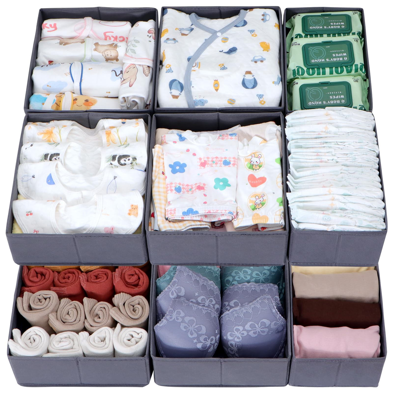 Lot de 12 organisateurs de tiroirs, compatibles avec l'armoire PAX, 75 x 58 cm, pliables et solides, boîtes de rangement robustes, pour vêtements, gris