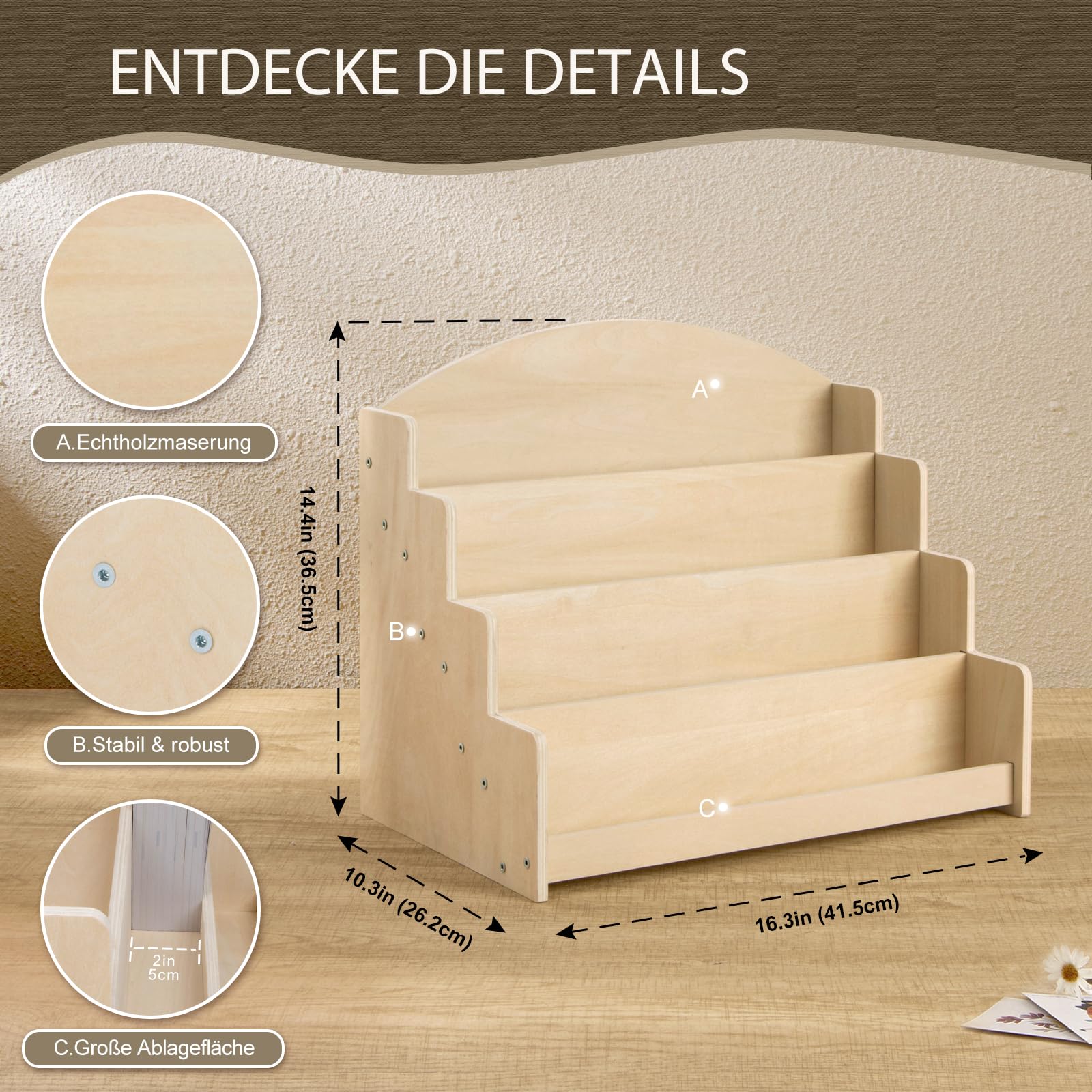 PUERSI Kartenständer Postkartenständer holz, Kartenaufsteller Postkartenhalter Karten Ständer Postkarten Aufbewahrung Grußkarten Rustikal, Beige