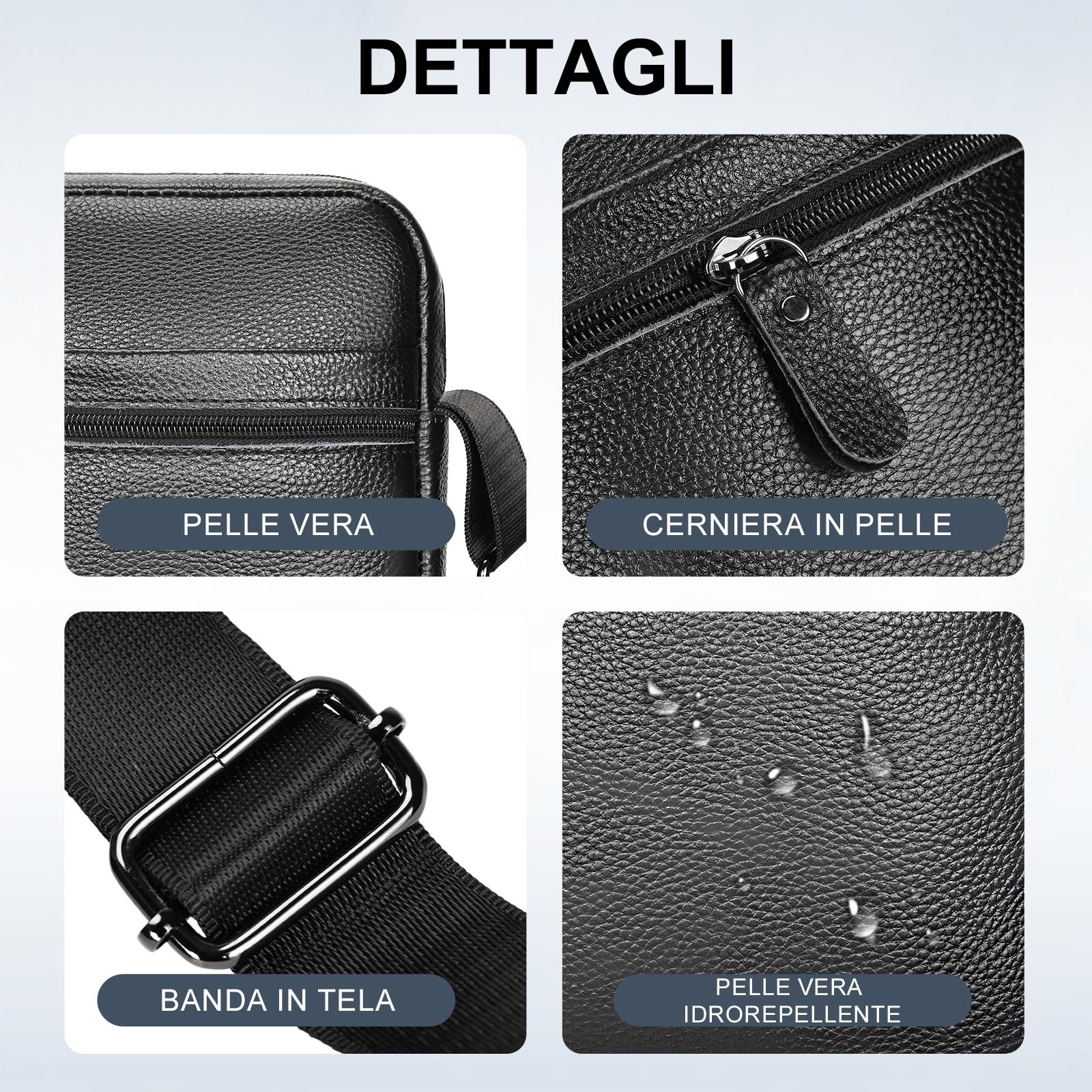 Leathario Borsello Uomo Tracolla Pelle, Borsa Messenger Impermeabile, Borse Uomo a Mano Per Lavoro, Viaggio e Casual