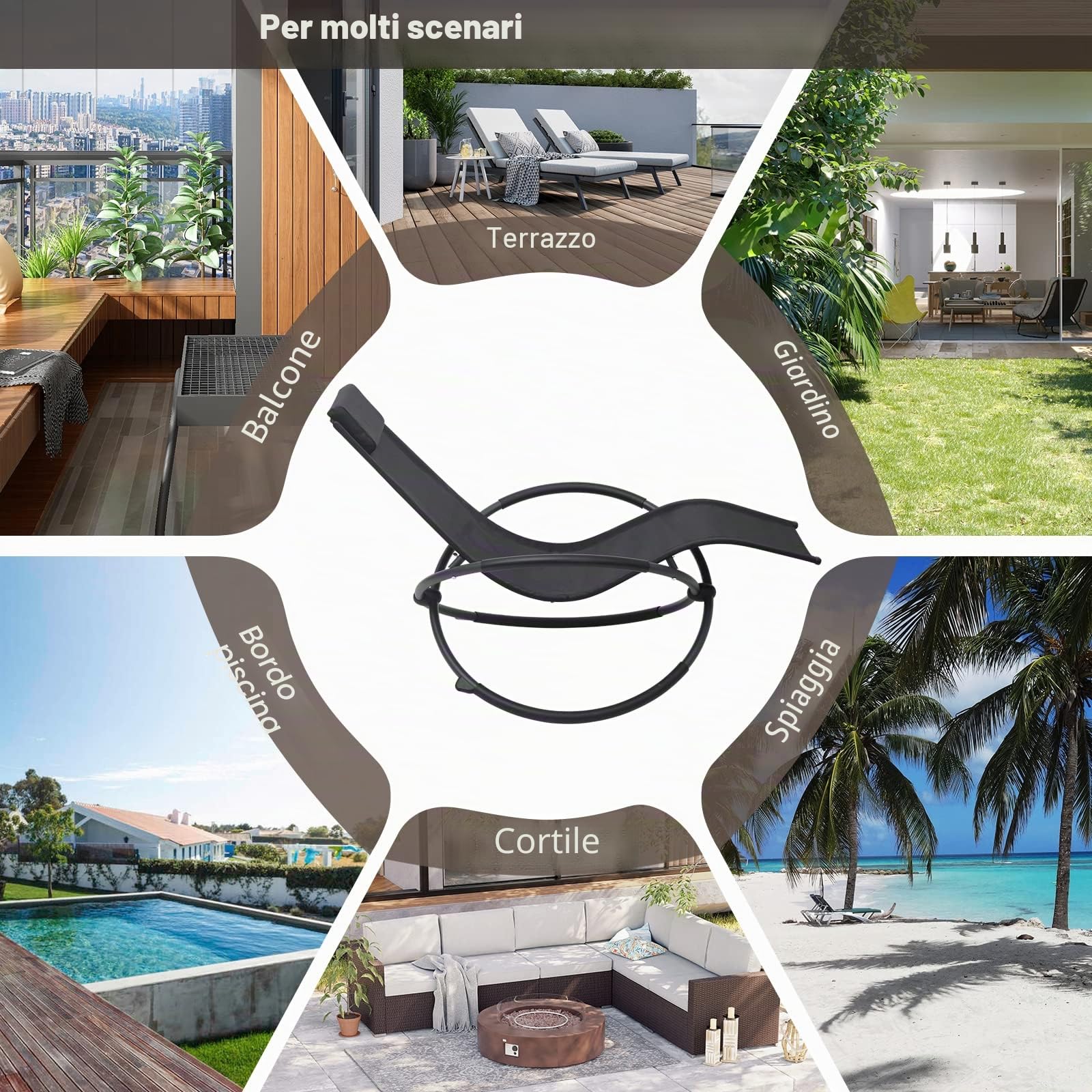 WOLTU Sedia Sdraio a Dondolo Relax Poltrona Swing Traspirante da Balcone Campeggio Lettino con Braccioli e Poggiatesta Nero
