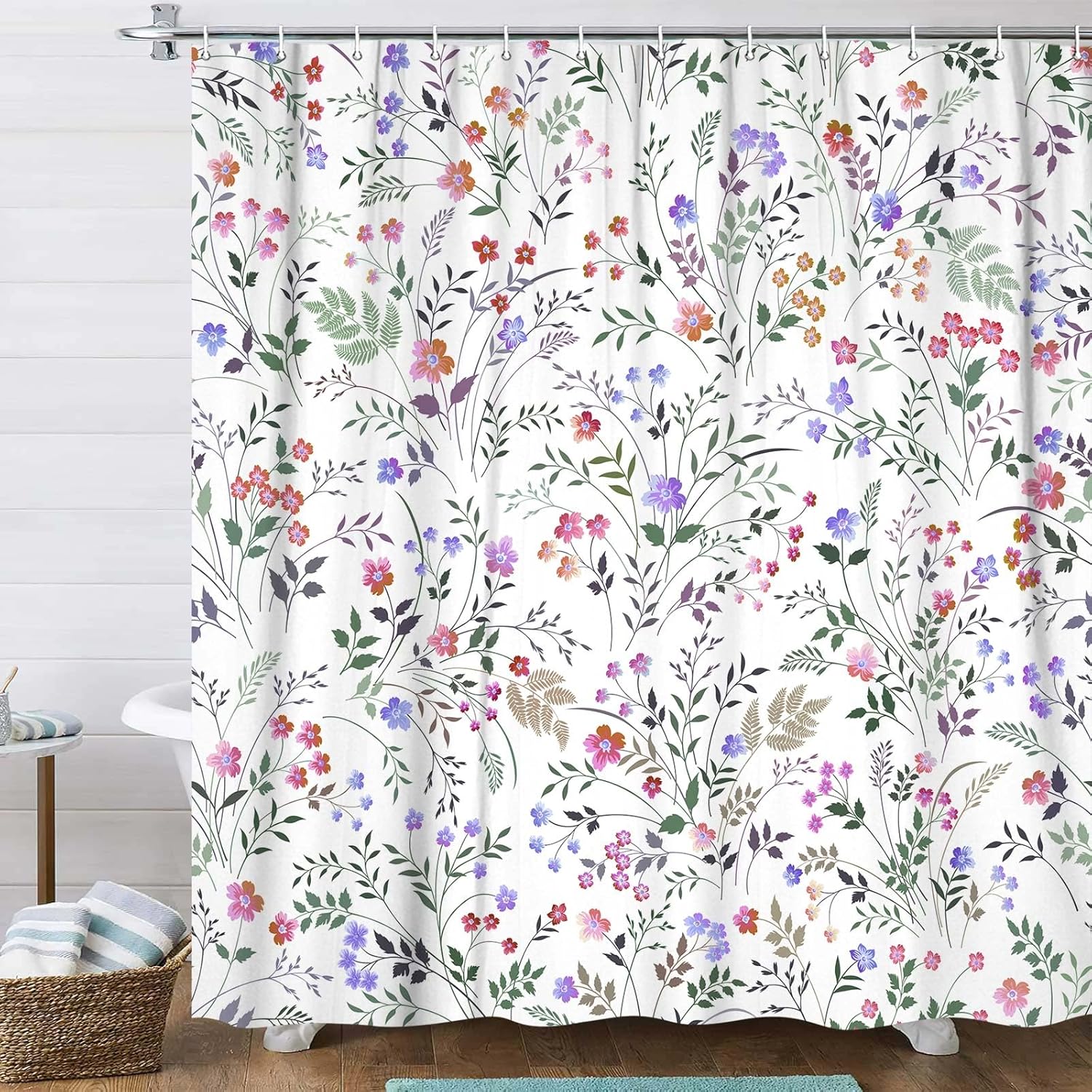 JAWO Spring Shower Curtain, Sage Green Eucalyptus Leaves Shower Curtains, Watercolor Floral Flower Butterfly Bathroom Accessory Set, Modern Aesthetic Bathroom Curtain Set Decor