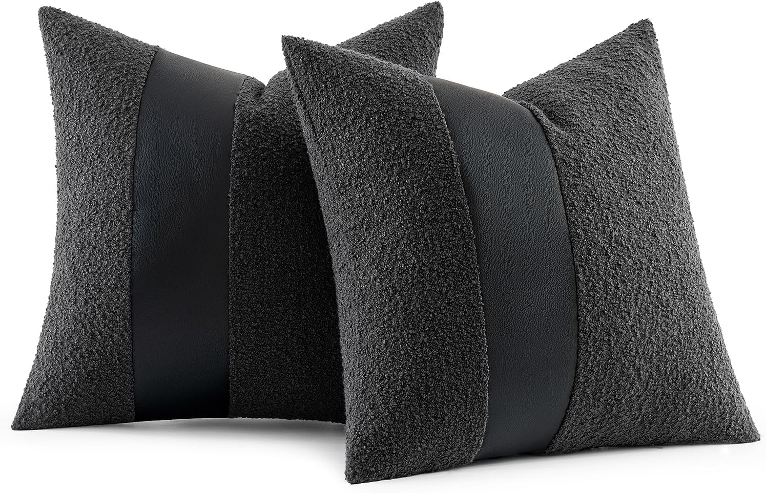 MIULEE Boucle Throw Pillow Covers 18x18 Inch Set of 2 Black Faux Leather Textured Decorative Pillow Cases Boho Farmhouse Accents Cushion Covers for Couch Bed Livingroom Home Decor - Image 8