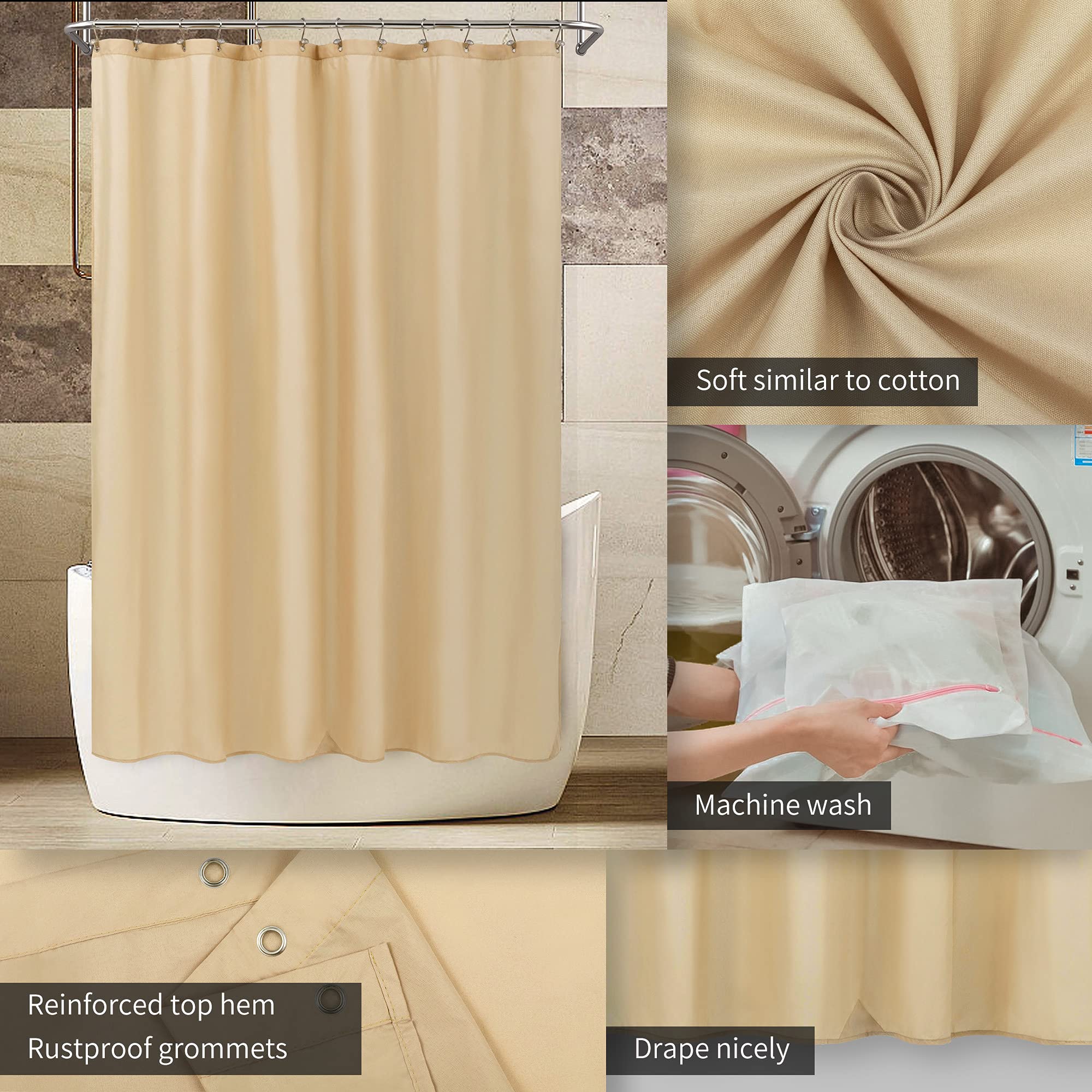 ALYVIA SPRING Waterproof Fabric Shower Curtain Liner with 3 Magnets, Hotel Quality Soft Cloth Shower Liner - Image 3