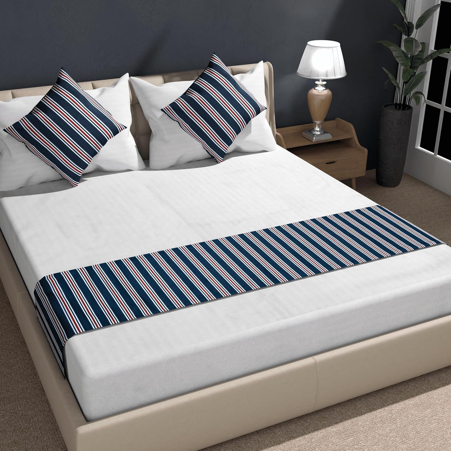 King Size Bed Runner with Cushion Cover Set, 3 Pieces (Print 6)-image-27