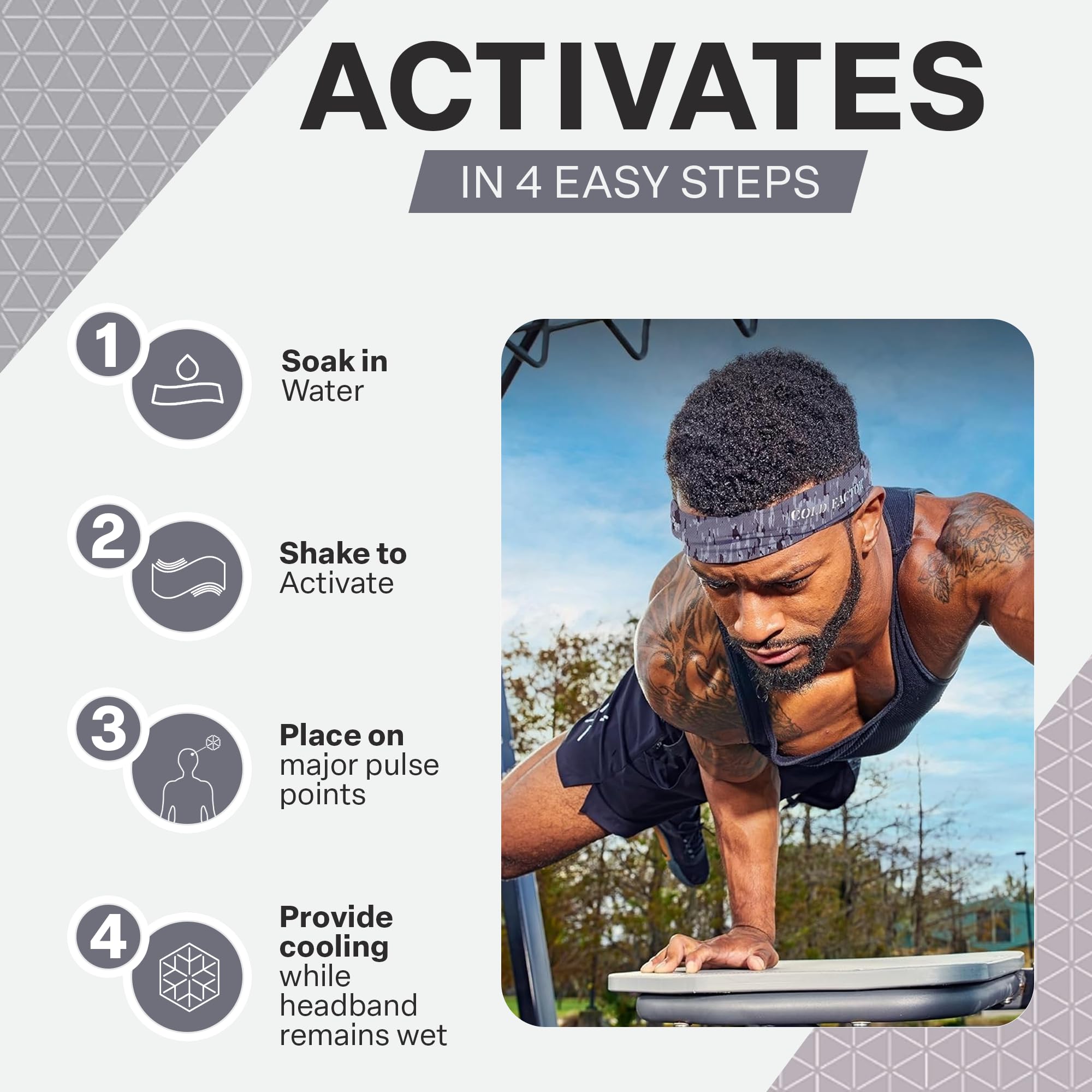 COLD FACTOR Diademas refrescantes instantáneas para Hombre y Mujer, Paquete de 3, Comodidad Avanzada de evaporación para Deportes y Actividades al Aire Libre, protección UPF 50+, Ideal para Fitness
