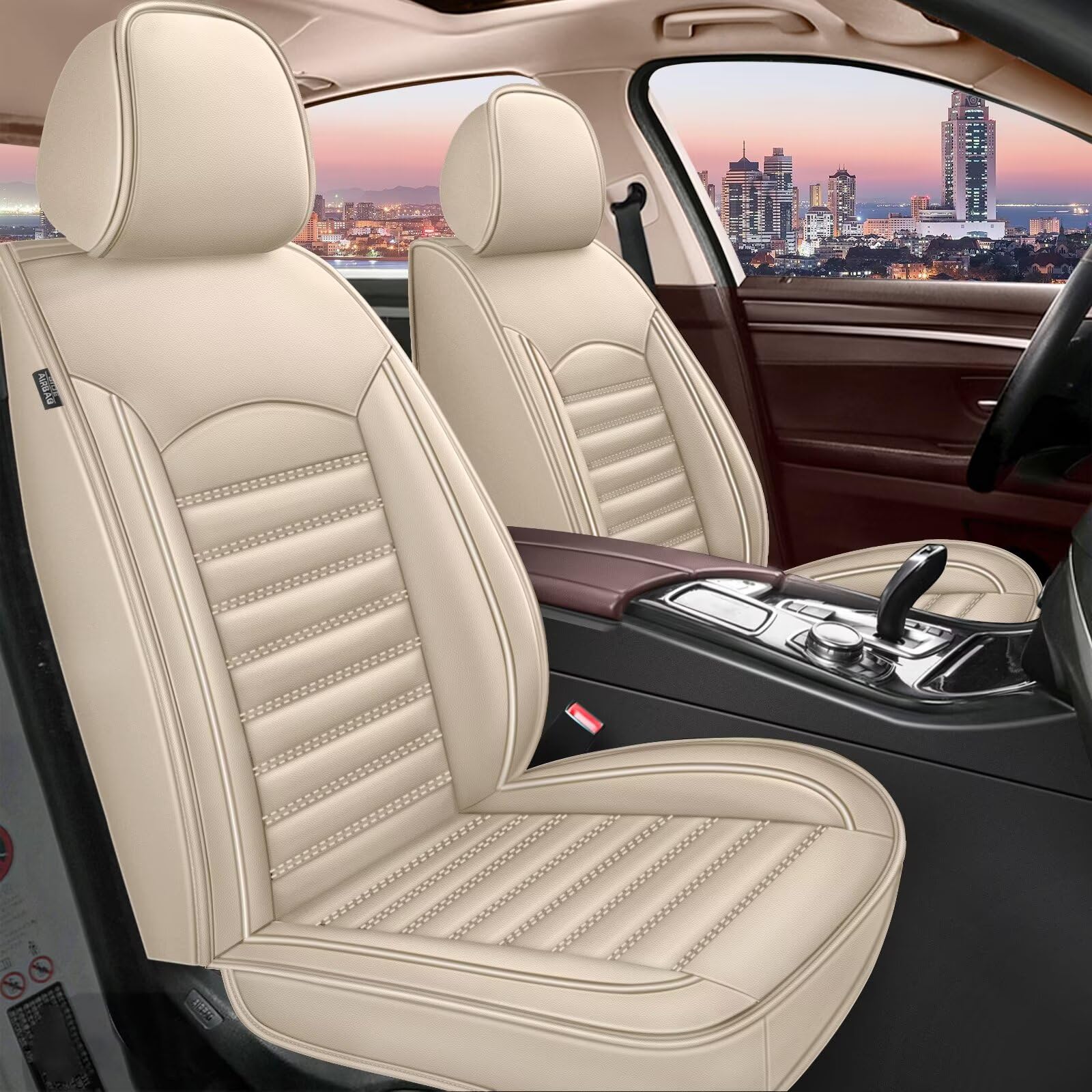 Car Seat Covers Fit for Mitsubishi Eclipse Cross 2018-2024 Faux Full Set of Seat Cover Airbag Compatible Waterproof Seat Cushion(Beige)-2 Rows 5 Seats
