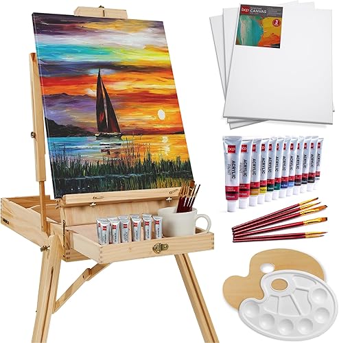 Best Choice Products Caballete francés kit de 32 piezas para principiantes portátil plegable de madera ajustable trípode de artista para pintar