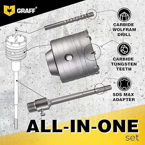 Miniatura 4 de Broca de núcleo de martillo giratorio SDS Max de 3-14 pulgadas - Broca de núcleo para hormigón, mampostería, cemento, ladrillo de silicato - Sierra