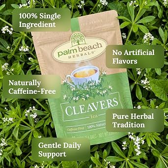 Palm Beach Herbs Cleavers Tea - Cleavers Herb for Lymphatic, Urinary and Wellness Support - Caffeine Free - Sugar Free - 30 Tea Bags