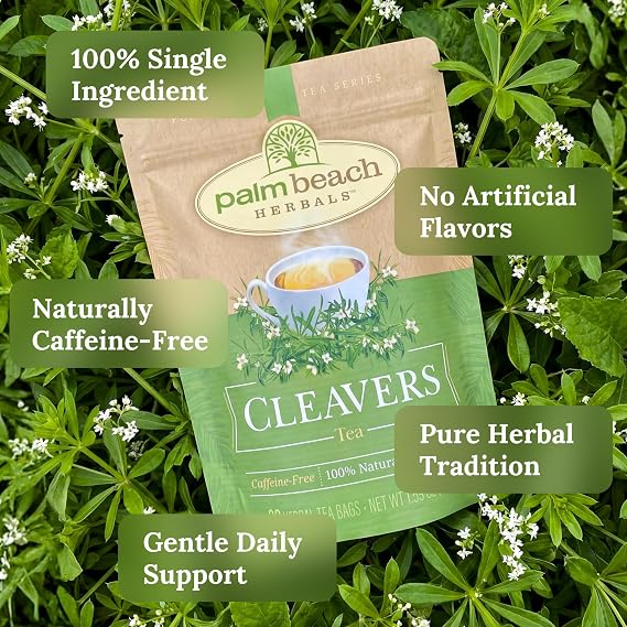 Palm Beach Herbs Cleavers Tea - Cleavers Herb for Lymphatic, Urinary and Wellness Support - Caffeine Free - Sugar Free - 30 Tea Bags