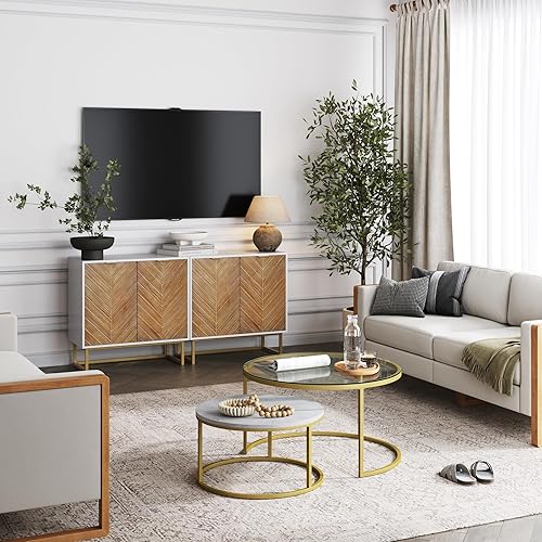 Miniatura 3 de Nathan James Enloe - Armario moderno de almacenamiento para pasillo, entrada o sala de estar, juego de 2, blancodorado