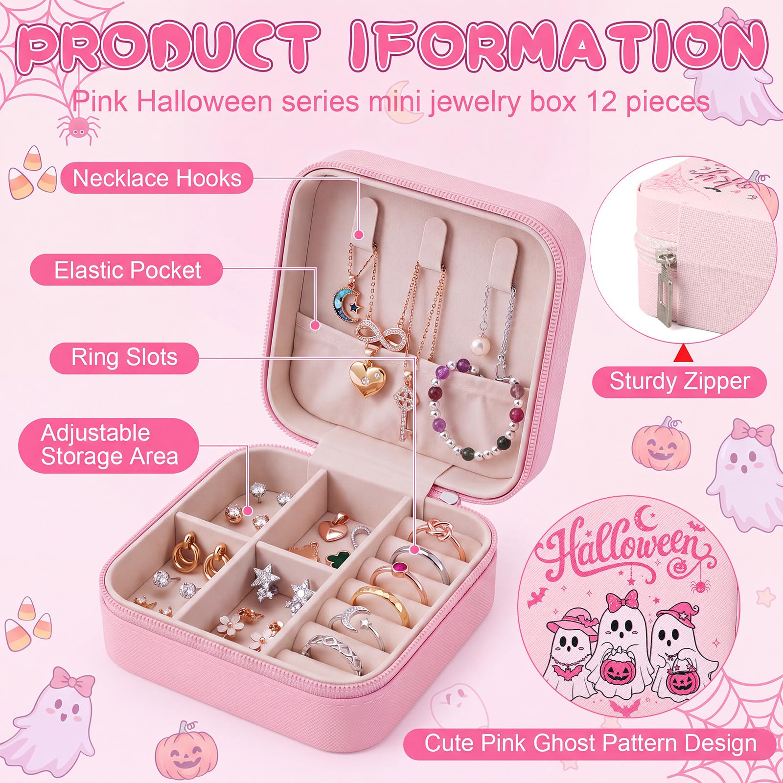 Tondiamo 12 pz rosa mini scatola di gioielli di Halloween Bulk Spooky