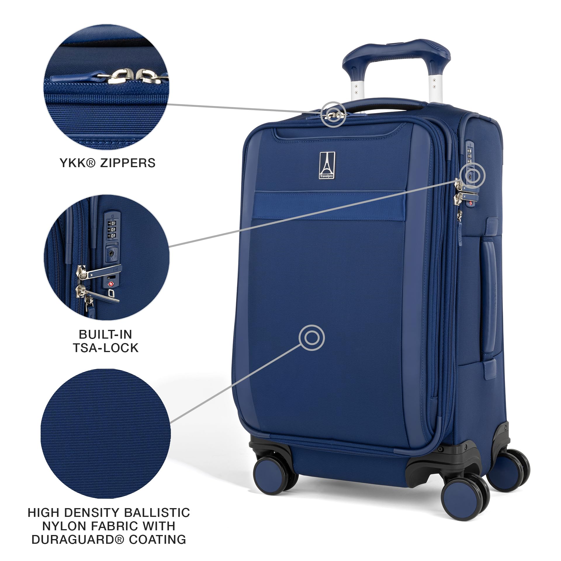 Travelpro Versack + lekki bagaż podręczny Softside, możliwość rozszerzenia, 8 spinerów, zamek TSA, dla mężczyzn i kobiet, bagaż podręczny, 53,3 cm, niebieski (niebieski (Estate Blue), worek z