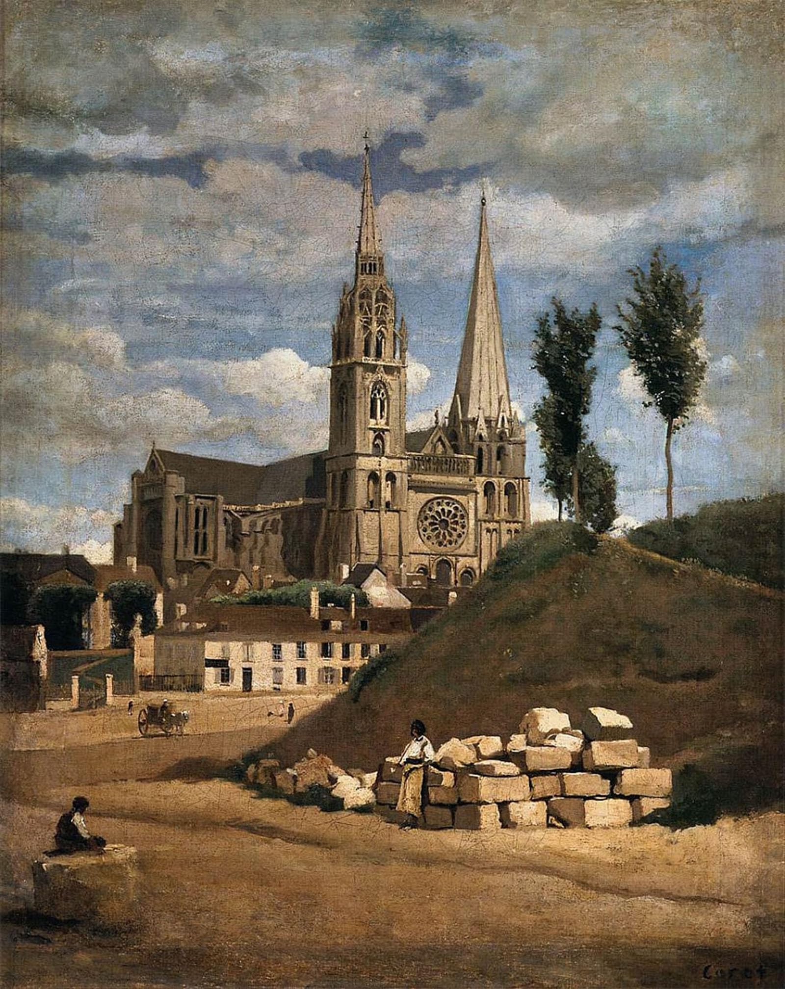 SERENDIPITP Aesthetic Poster Photo Wall Print Retro Picture The Cathedral of Chartres by Jean Baptiste Camille Corot Modern Wall Artwork for Home Decor 60x90cm