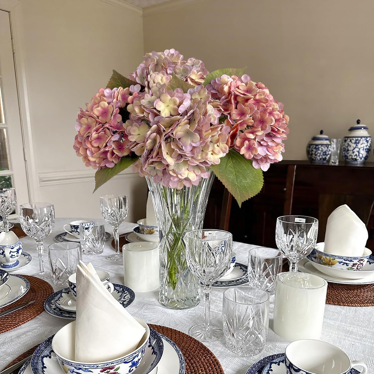 4Pcs Real Touch Vintage Artificial Hydrangeas, 21" Boho Fall Faux Hydrangea Flowers,Hydrangea Artificial Silk Flowers for Wedding Bouquet Centerpieces Tables Party Home Halloween Indoor - Image 9