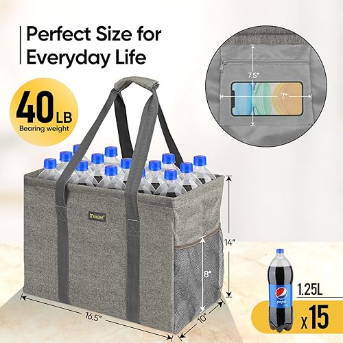 Miniatura 4 de BALEINE Bolsa de utilidad extra grande con marco de alambre para almacenamiento, Beige, 16,5 x 14 x 10 pulg.