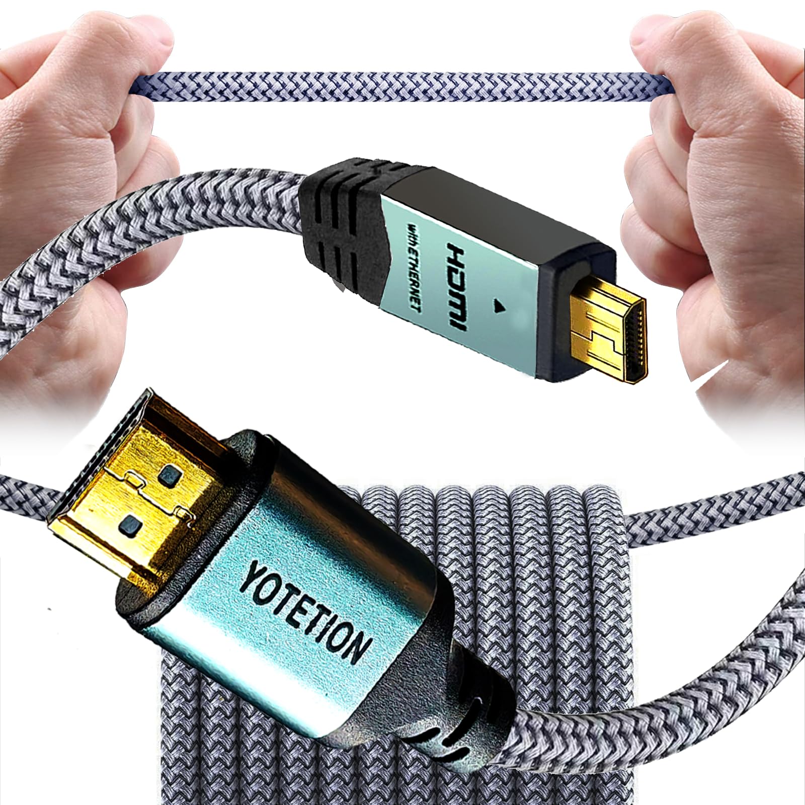Cable micro HDMI a HDMI de 20 pies, adaptador micro HDMI premium, cable trenzado de nailon HDR 4K a 60Hz, para GoPro Hero, zfc, RPi, A6000, A6300, cámara, tarjeta de captura de video