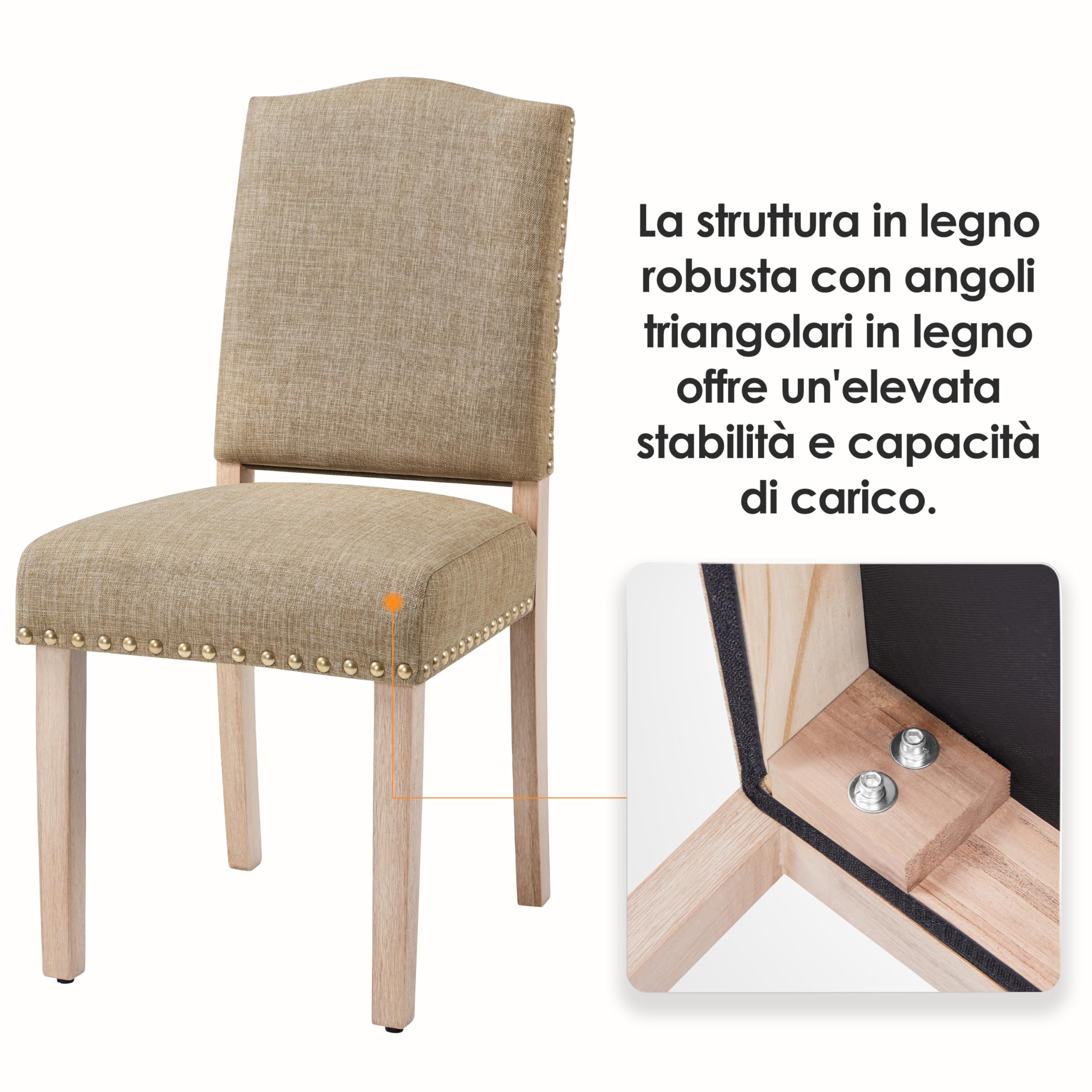 Yaheetech Set 4 Sedie da Pranzo Imbottite in Tessuto con Gambe in Legno | Cachi, Design Classico Elegante, Gambe in Legno, Ideali per Cucina e Soggiorno, Schienale Ergonomico e Comfort Quotidiano