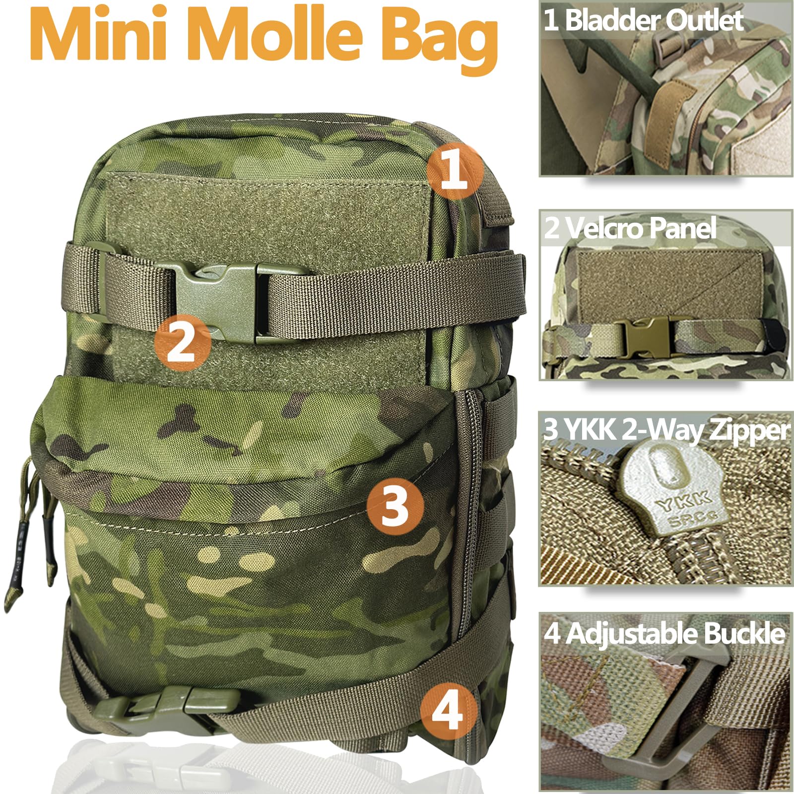 TWINFALCONS Sac à dos tactique Molle léger en nylon 500D pour poche d'hydratation de 2 l pour paintball, airsoft, randonnée, équitation, porte-plaque