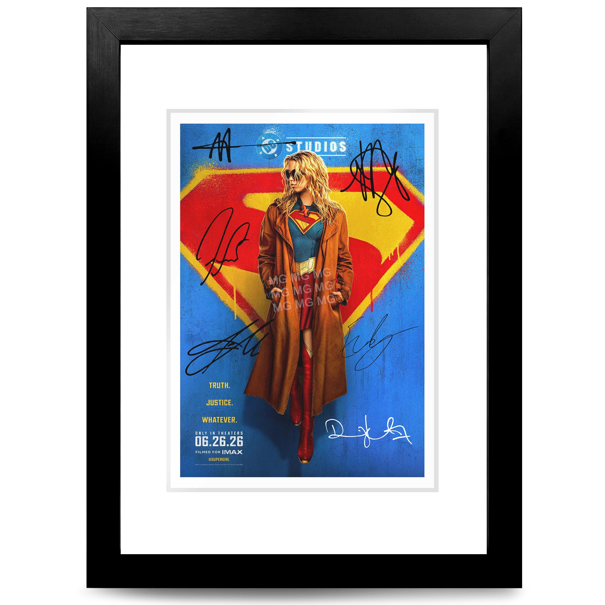 Supergirl Movie Cast Signed Poster Print Picture Display Autograph Memorabilia DC Fans Gift A4/A3 Milly Alcock Matthias Schoenaerts (A4 Framed & Mounted)