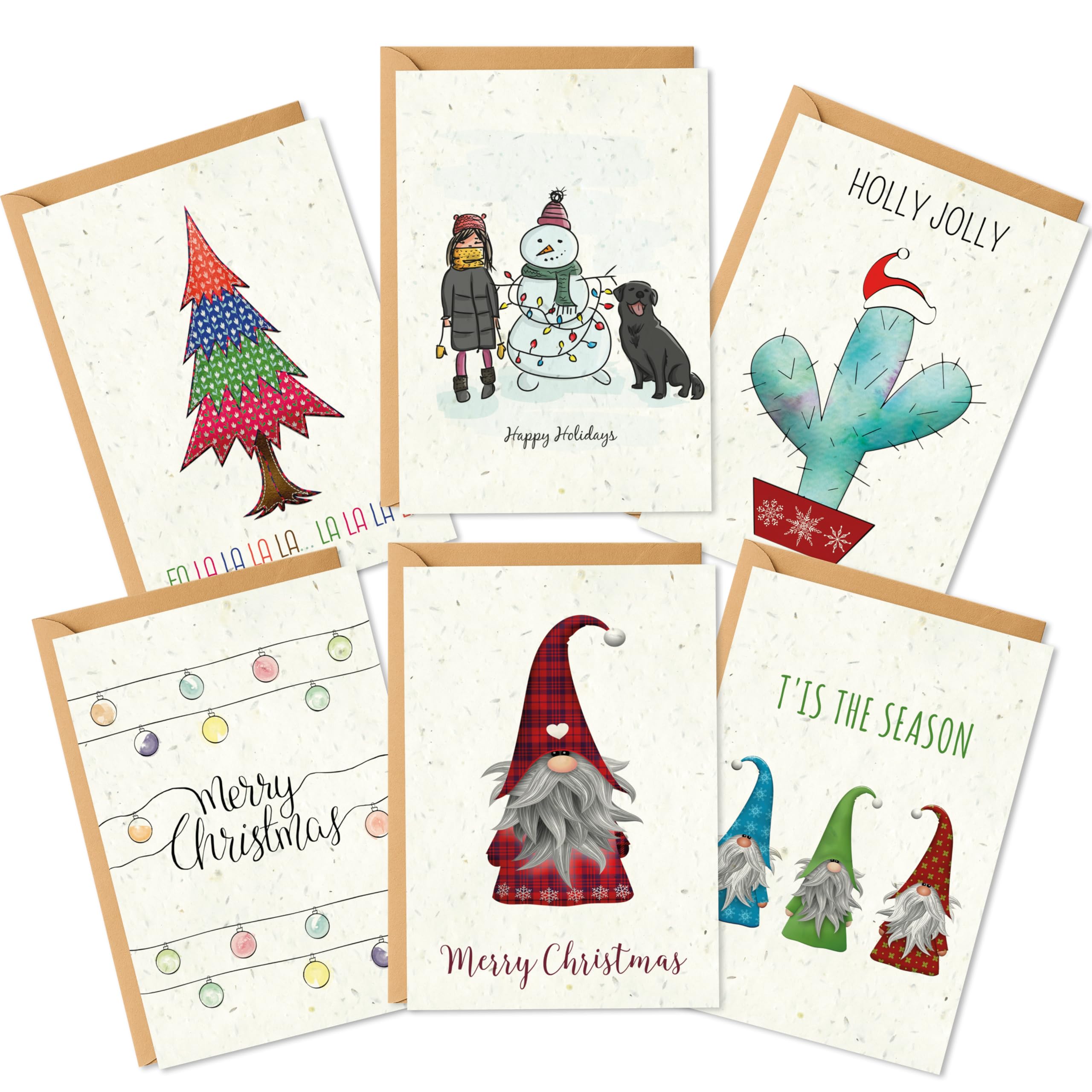 Plantable Christmas Cards – Eco Friendly Biodegradable Seed Paper Greeting Card, Sustainable Gift, Zero Waste Merry Christmas Card for Friends & Family (Mixed Pack of 6)