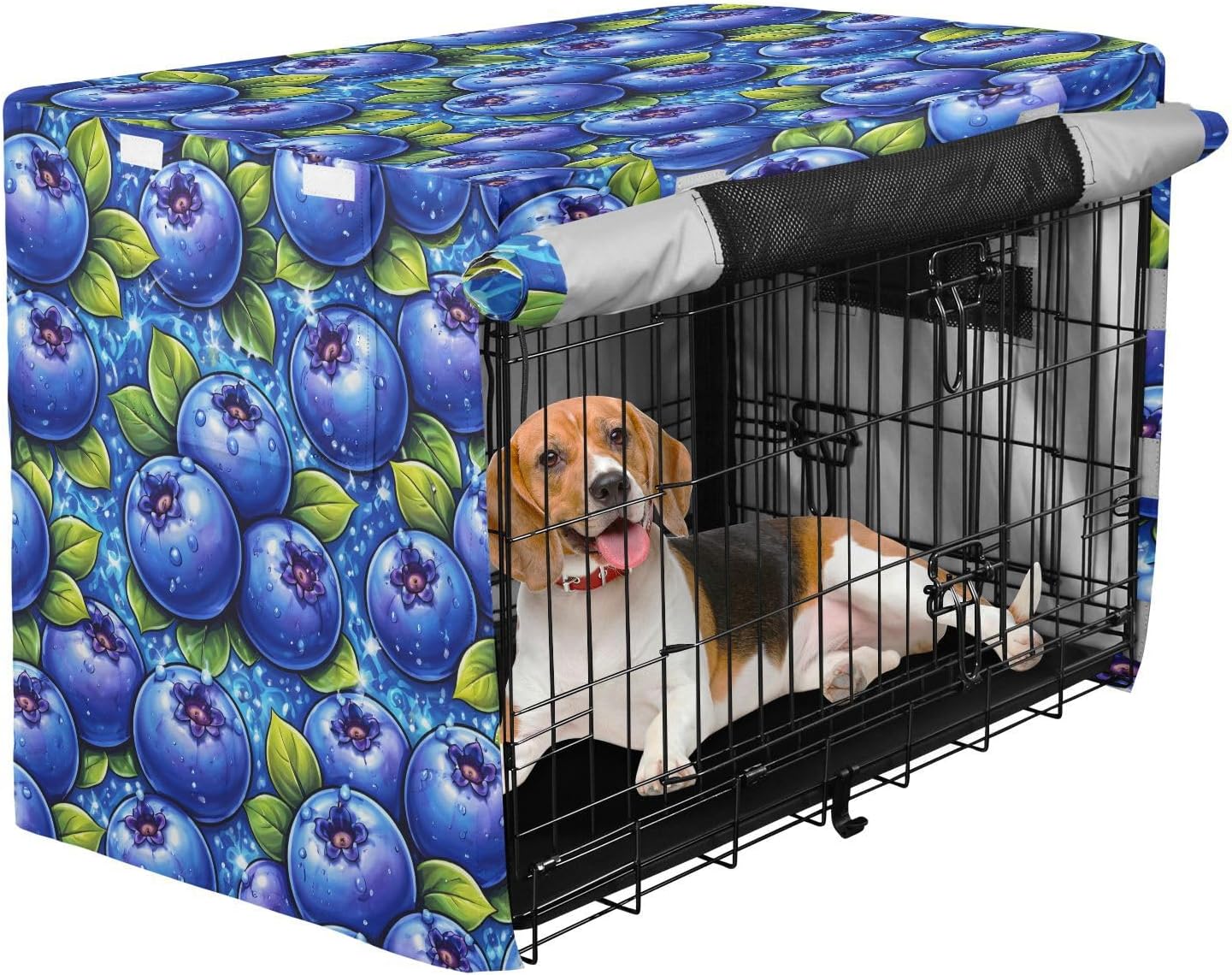 Vivid Blueberries Dog Crate Cover 600D Oxford Pet Kennel Cover with Mesh Window for Dog Cages, Windproof Waterproof Machine Washable, 48"x30"x33"