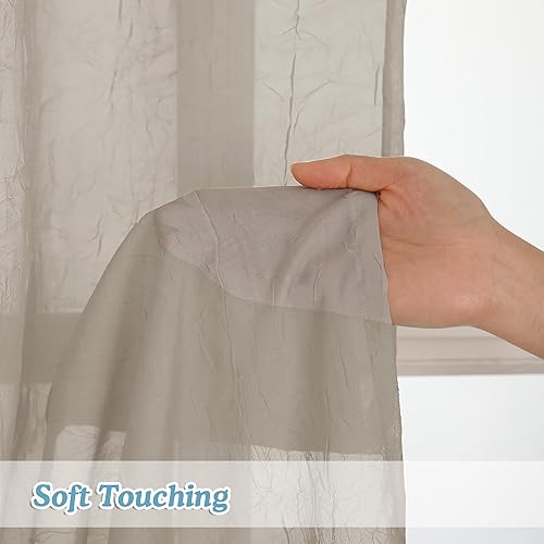 Miniatura 8 de Chyhomenyc Cenefas Transparentes Arrugadas para Ventana de 14 Pulgadas de Largo, 2 Piezas, Cortinas de Cocina Cortas de Gasa Arrugada con Bolsillos