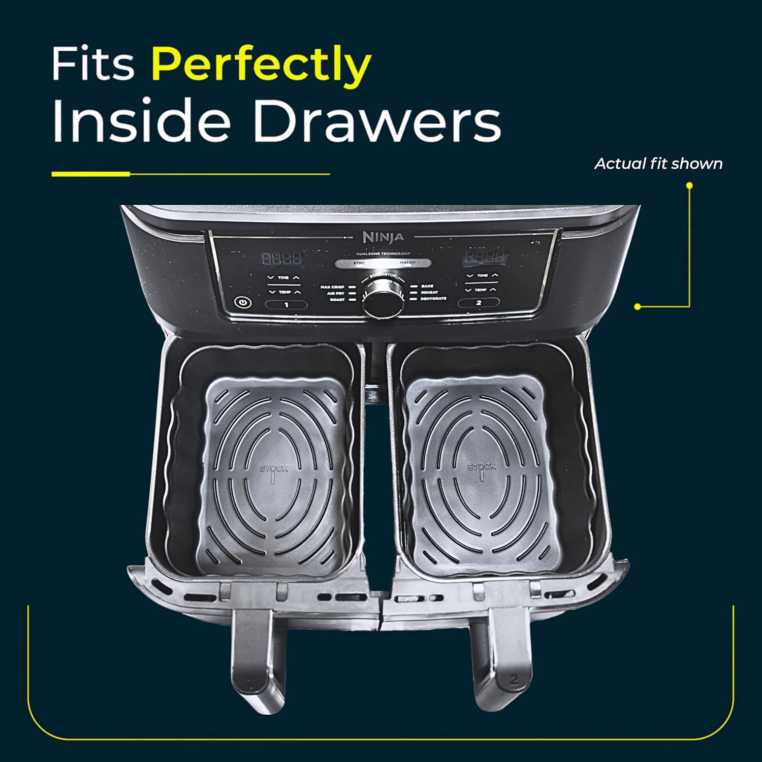 10QT Air Fryer Silicone Liners - Ninja DZ401/DZ550 Premium Rectangular Air fryer Silicone Pot Baking Tray for Ninja Dual DZ401/DZ550 Reusable Replacement Basket | 2PCS