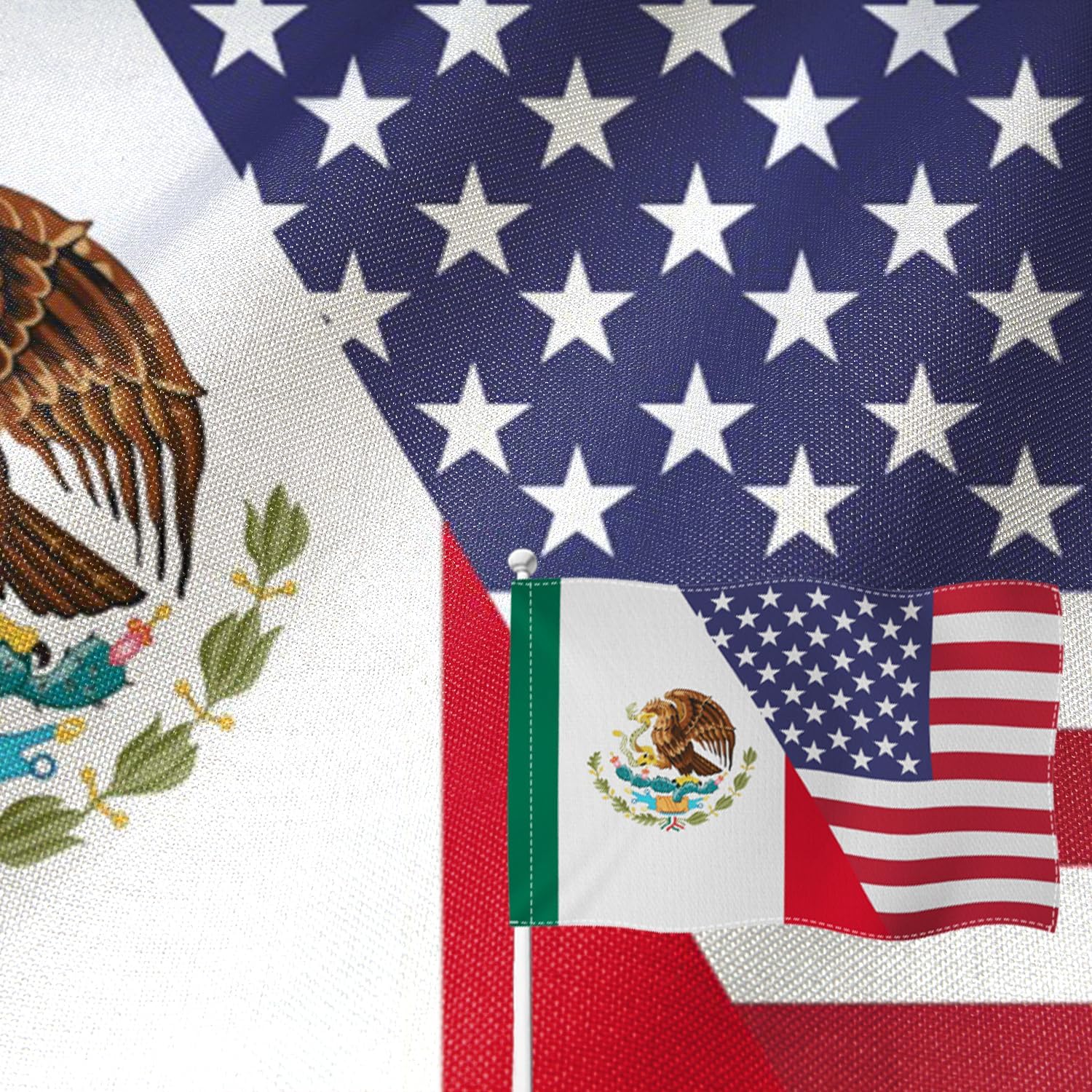 YongFoto American Mexico Flag 1x1.5ft Double Sided Burlap Mexican USA United States Friendship Banner Friend Four Sided Stitched Vivid Color Durable Fade Resistant Weatherproof Yard Room Pole Sleeve