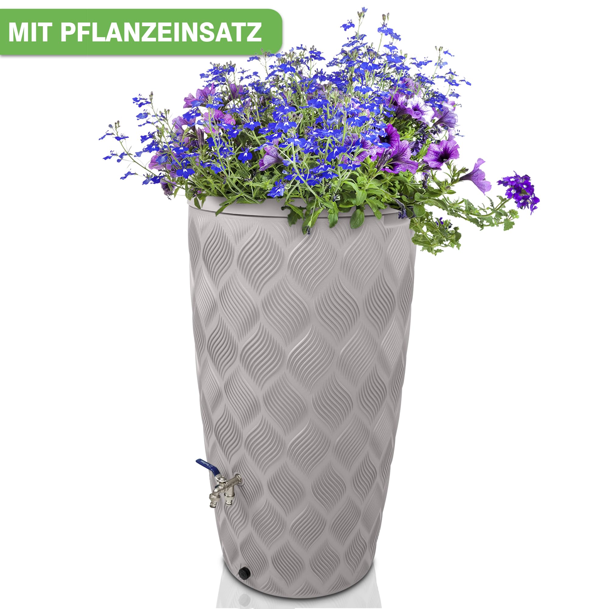 YourCasa Regentonne 240 Liter [Seabreeze] Regenfass Frostsicher aus Kunststoff mit Wasserhahn - Regenwassertonne - Wasserfass Regenwassertank Wassertonne für Garten (Creme Mit Wasserhahn)