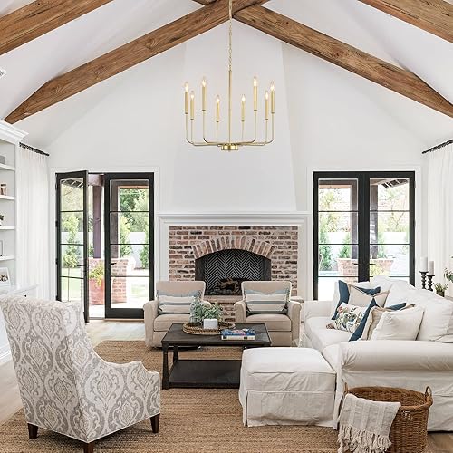 Miniatura 6 de Lámpara de araña dorada con 8 luces, moderna casa de campo, comedor, lámpara industrial rústica, lámpara colgante para vestíbulo, entrada, cocina,