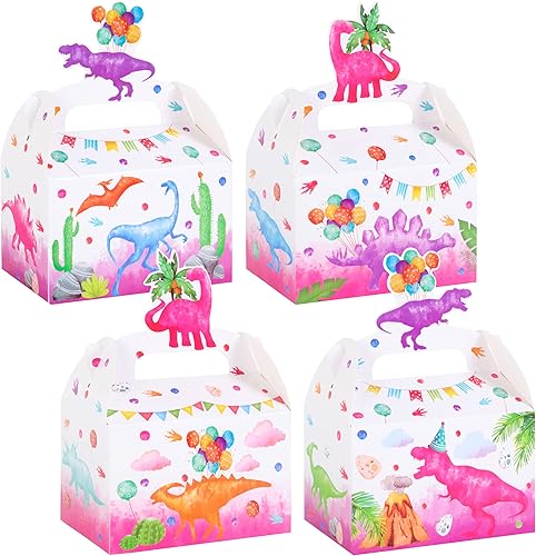 12 cajas de regalo de fiesta de dinosaurios en acuarela, cajas de golosinas de dinosaurio para niñas, regalos de fiesta de rugido de dinosaurio,