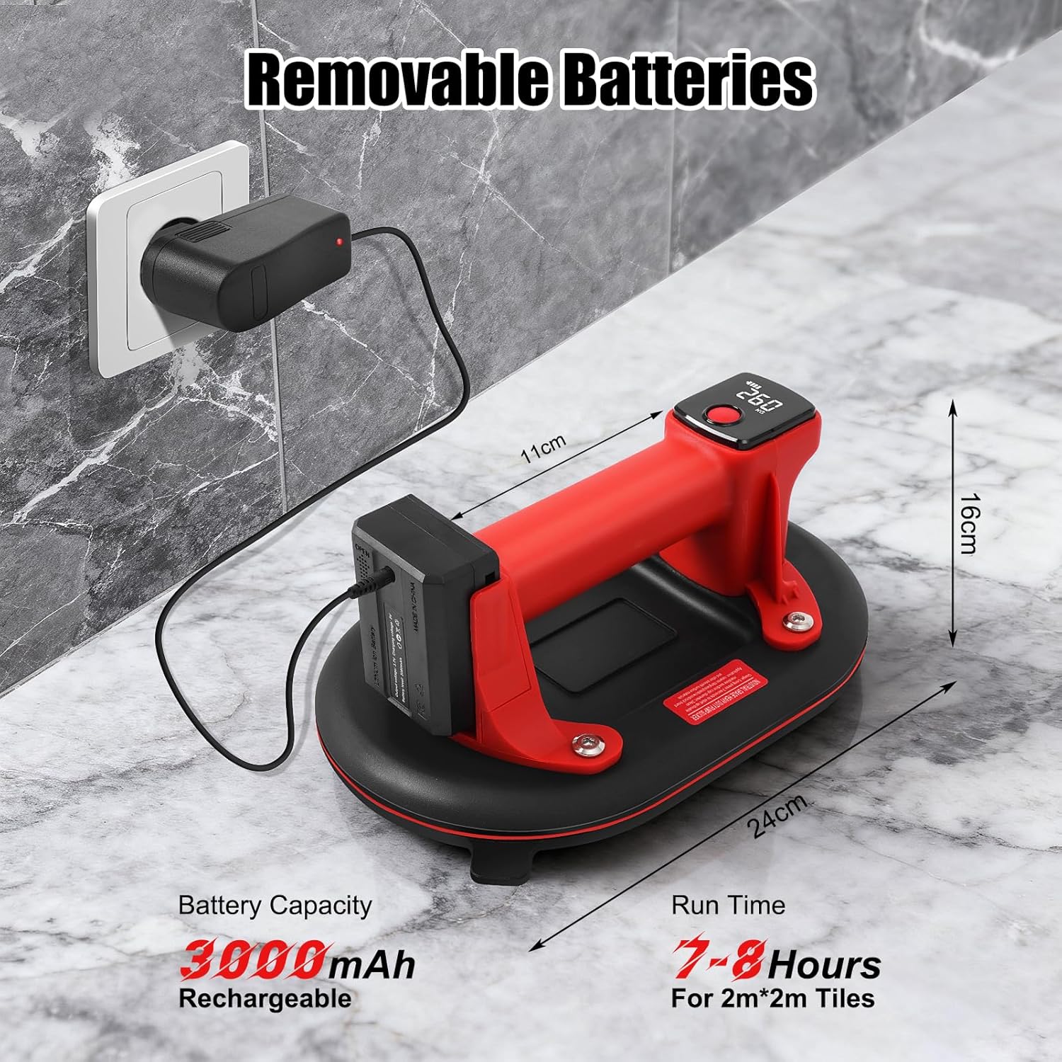 Electric Suction Cup Lifter for Glass, Tiles and Windows – Heavy Duty Vacuum Suction Cups for Ceramic, Floor, and Material Lift, 260KG Load Capacity (Electric)