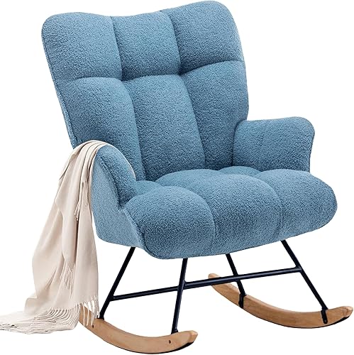 Vista 16 de Mecedora tapizada para cuarto de bebé, mecedora tapizada, mecedora con asiento acolchado con respaldo alto, cómoda silla auxiliar para sala de Blanco