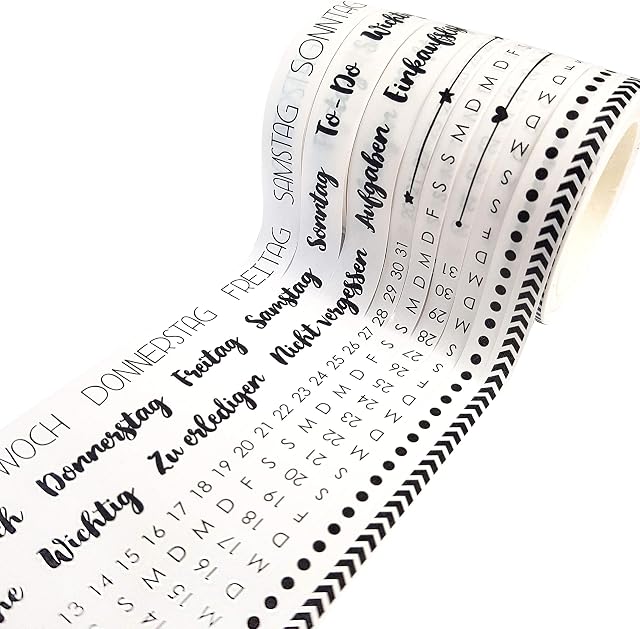 9 washi tapes for your bullet journal, hand lettering, weekly plan and days, easy to stick, to-do, tasks, shopping list, ideal for beginners and professionals