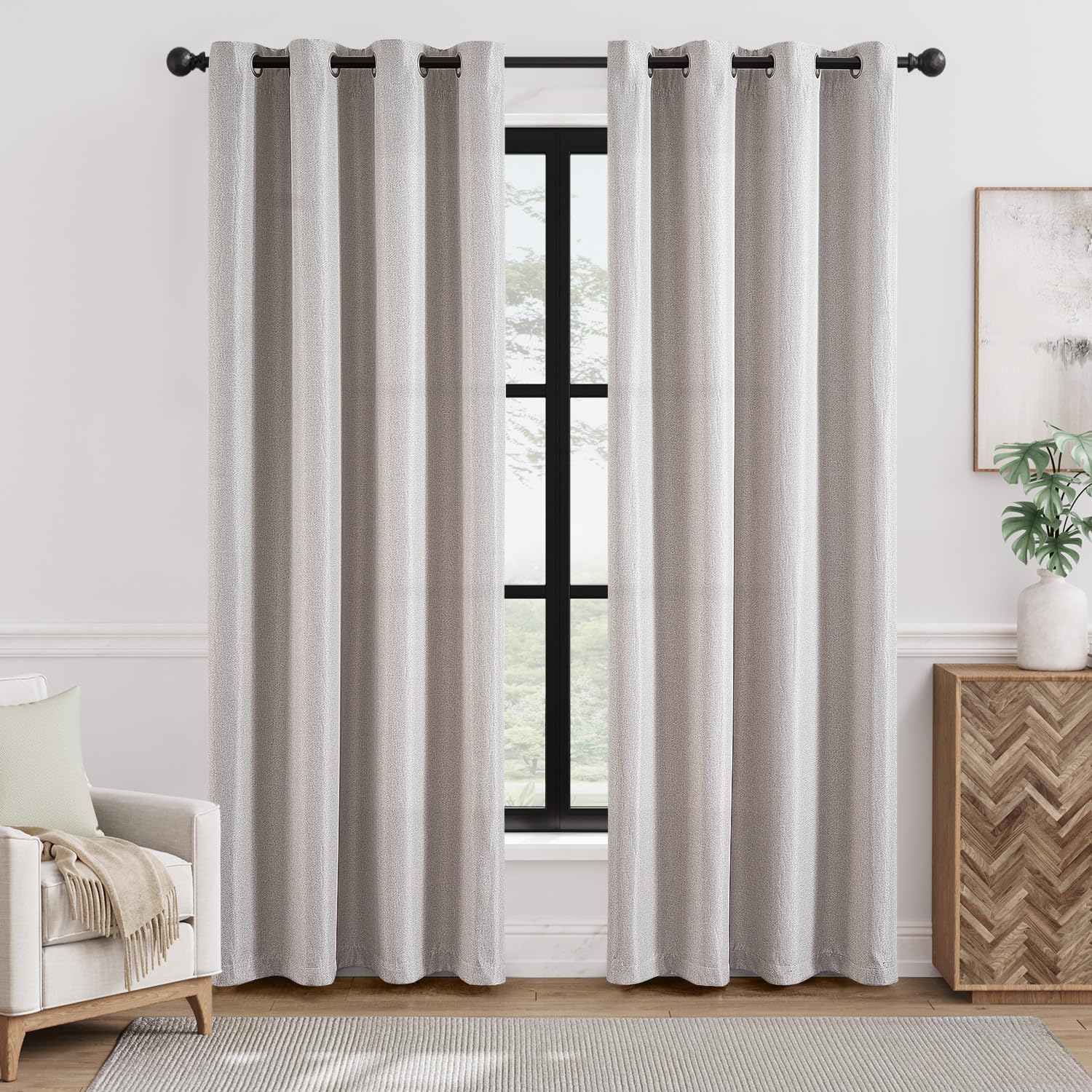 jinchan Linen Textured Room Darkening Curtain 90 Inch Long for Living Room Room Darkening Thermal Insulated Grommet Top Window Drape for Bedroom 52x90 Stone White 1 Panel 52"W x 90"L (Pack of 1) Stone White
