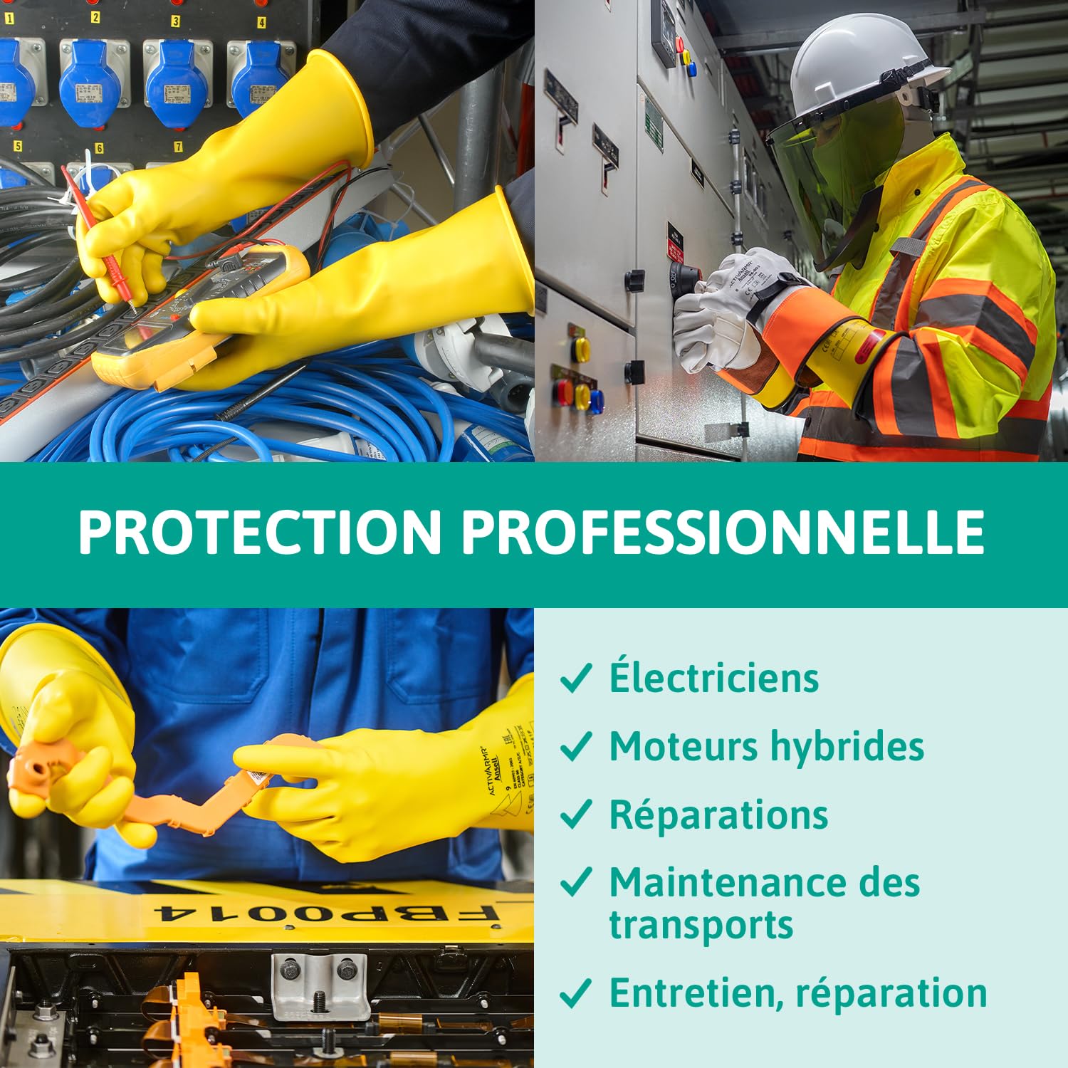 Ansell ActivArmr Gants Electricien, Protection Électrique Classe 0 (Tension 1000V), Gants Isolants en Latex de Caoutchouc Naturel, EPI Professionel, 36cm, Jaune, Taille XL (1 Paire)