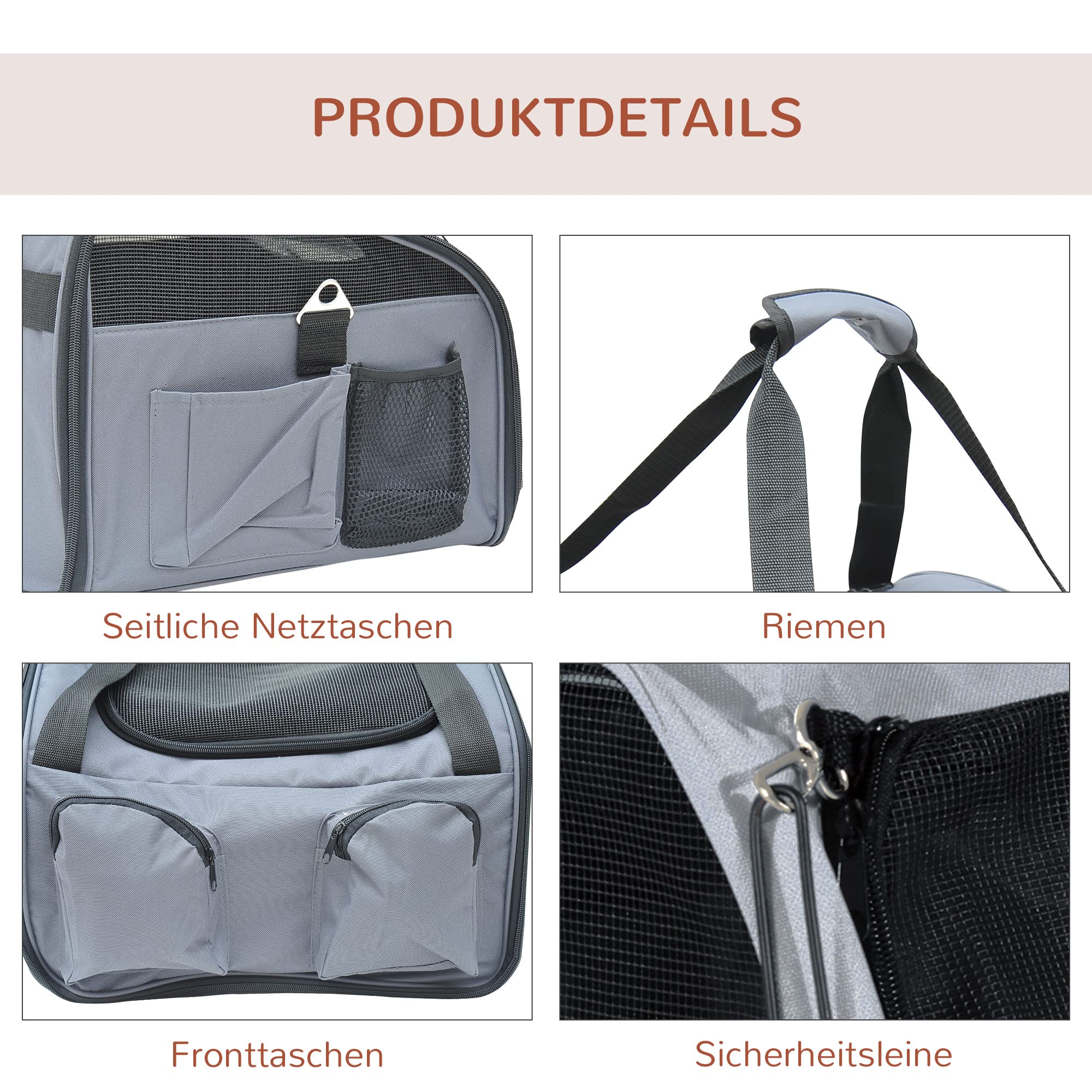 PawHut Hundetasche Auto Hundebox Transportbox Tragetasche Autositz Katze, 41 x 34 x 30 cm, Oxford Gewebe grau