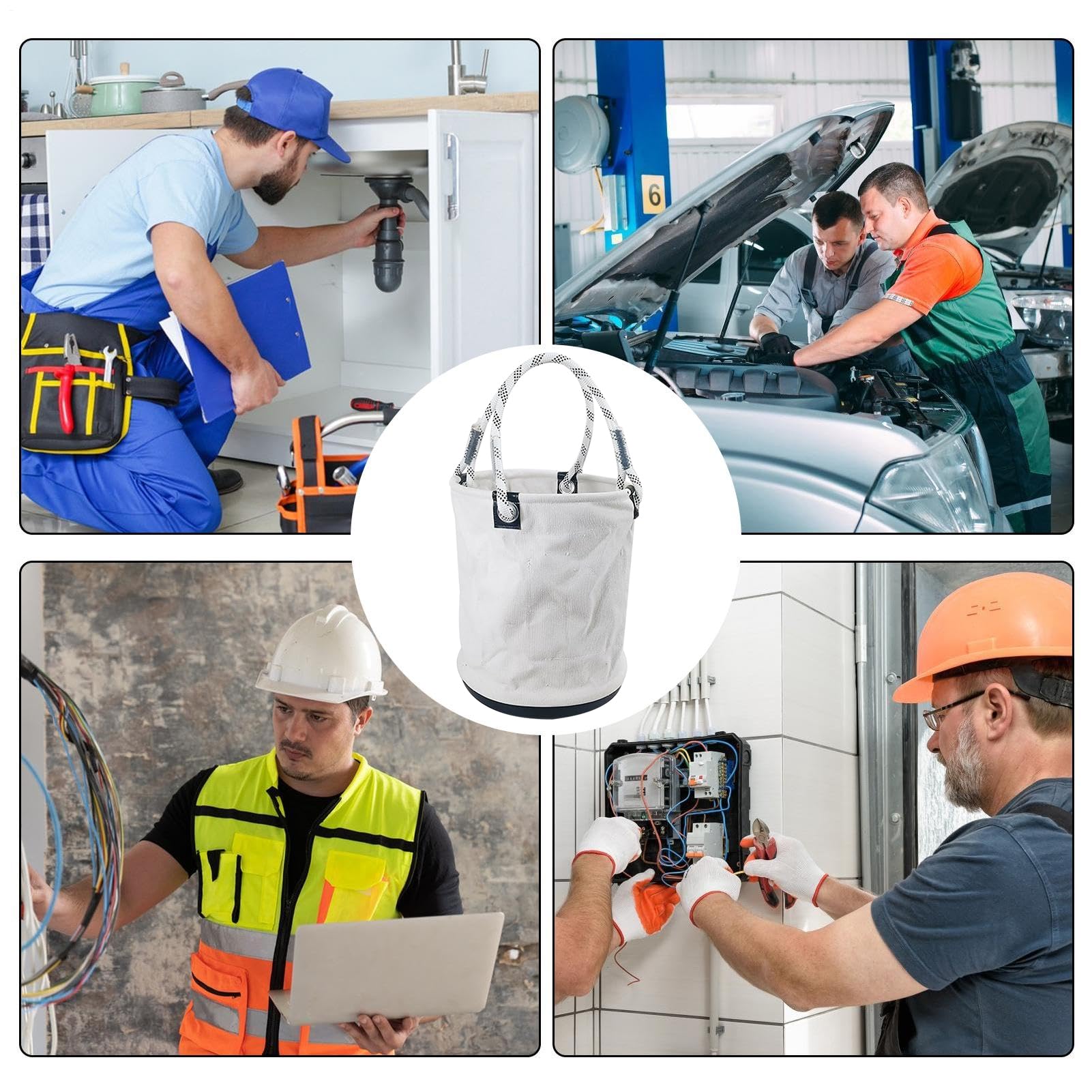 Borsa a secchiello per utensili, custodia per elettricisti, organizer per apparecchiature elettriche, tasca per postazione di lavoro con struttura robusta