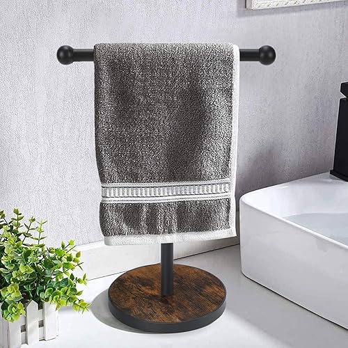 Miniatura 7 de Soporte para toallas de mano, soporte para toallas de mano en forma de T negro mate para baño con base pesada, soporte para toallas de encimera de