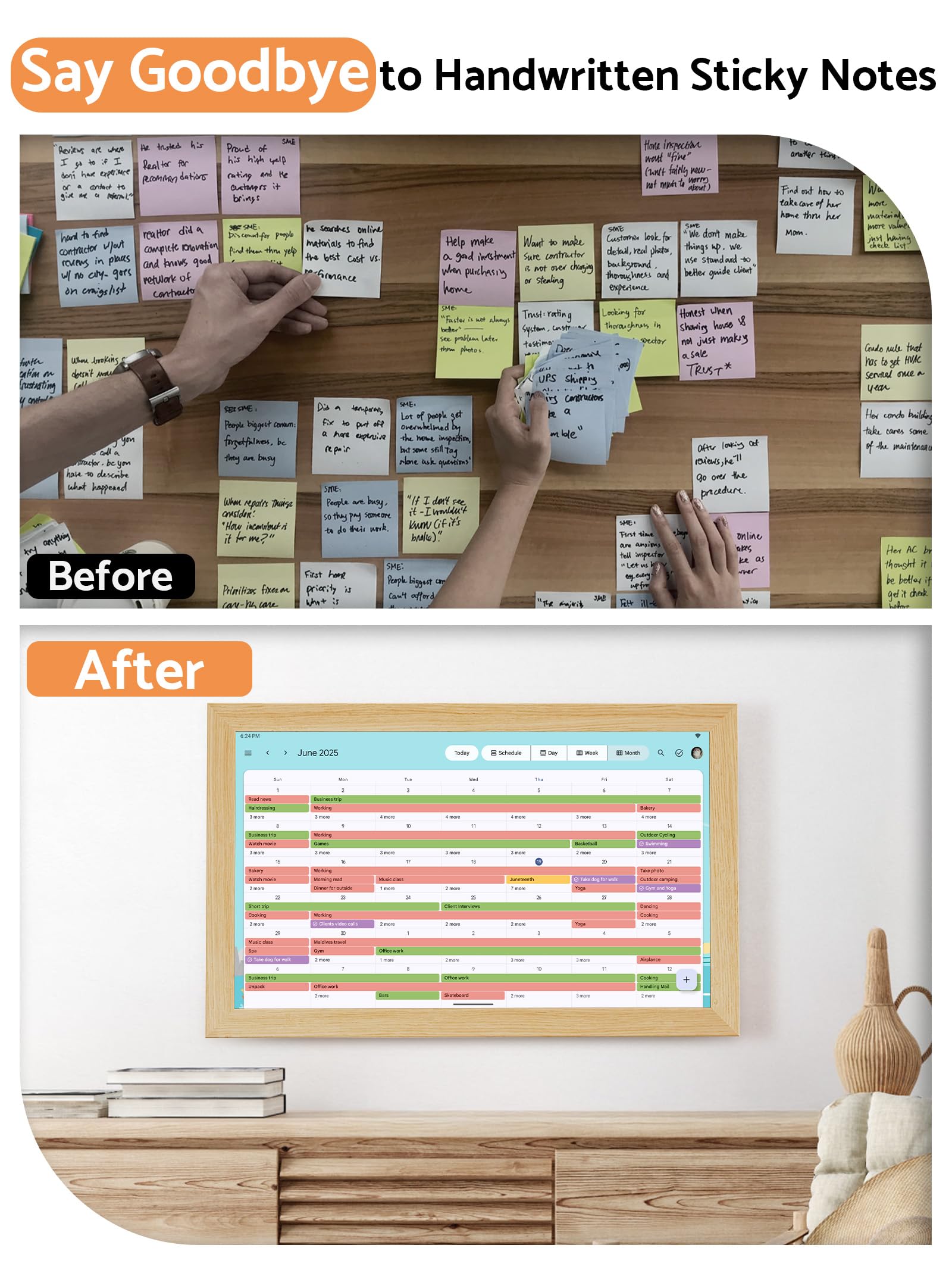 Calendrier numérique mural avec écran tactile, affichage de 54,5 cm, calendriers intelligents électroniques pour la famille, planificateur électrique pour horaire quotidien pour enfants