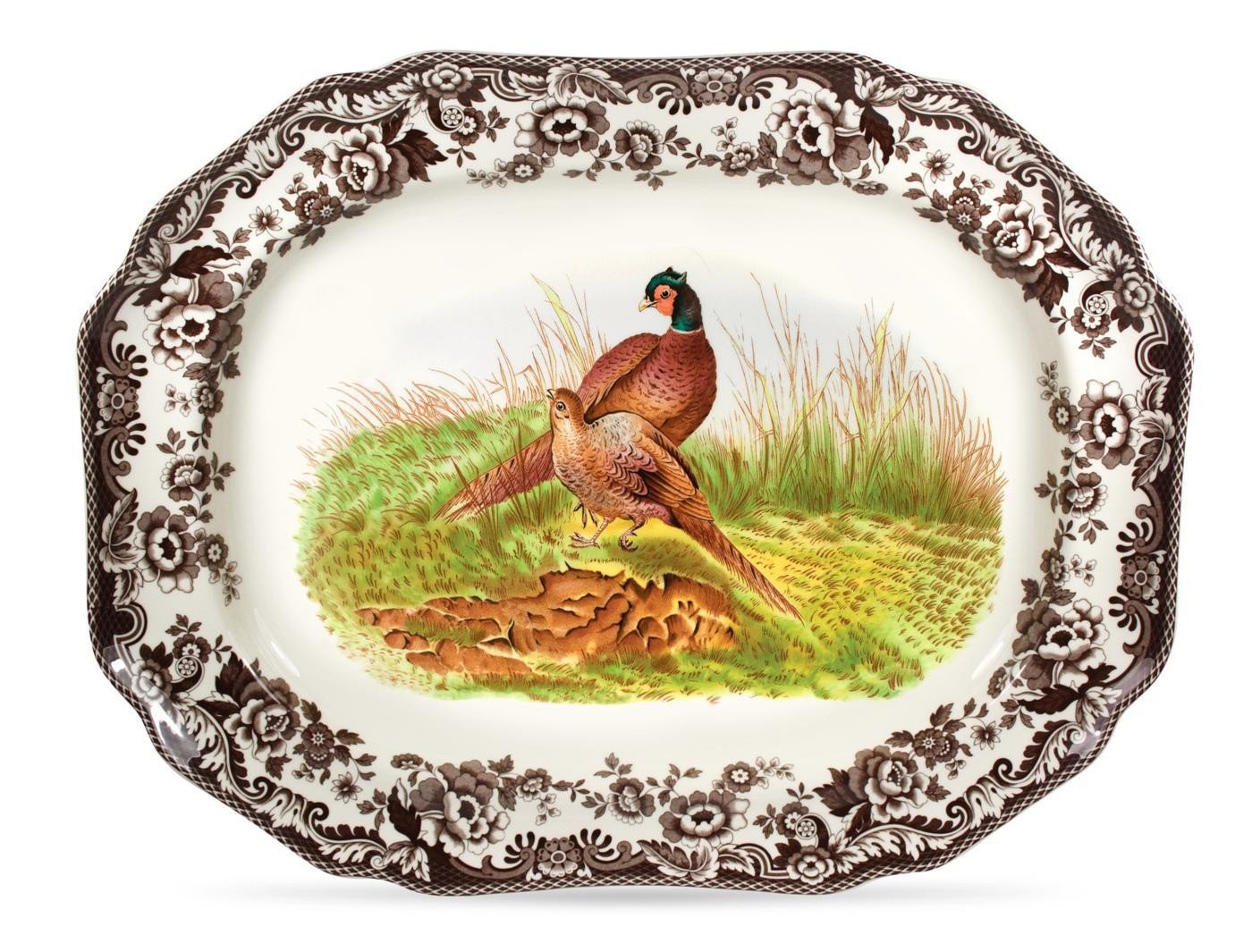 Spode アンティーク風四角い皿 Amazon.com | Spode Woodland Pheasant Octagon Serving Platter - 19