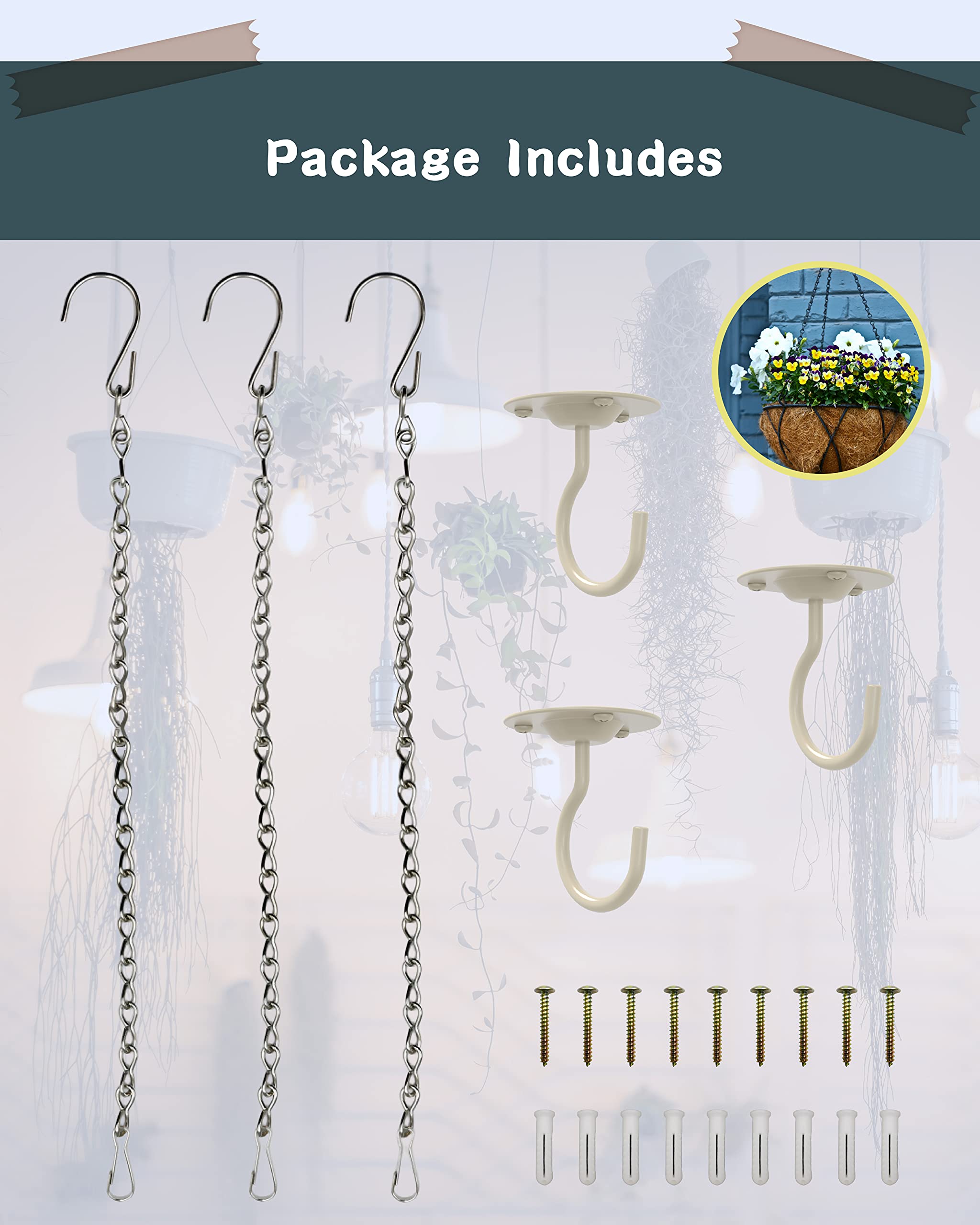 Snapklik.com : NACETURE Ceiling Hooks For Hanging Plants 3 Pack - Plant ...
