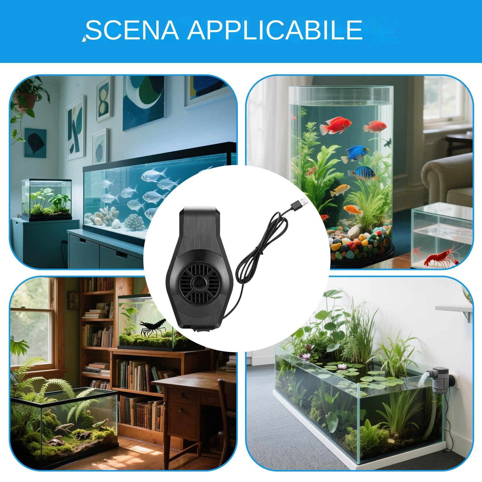 Ventilatore Raffreddamento Acquario, Ventilatore Per Acquari Di Acqua E Salata, Raffreddatore Potente Regolabile Controllo Temperatura Circolazione Aria Dissipazione Flusso D'aria