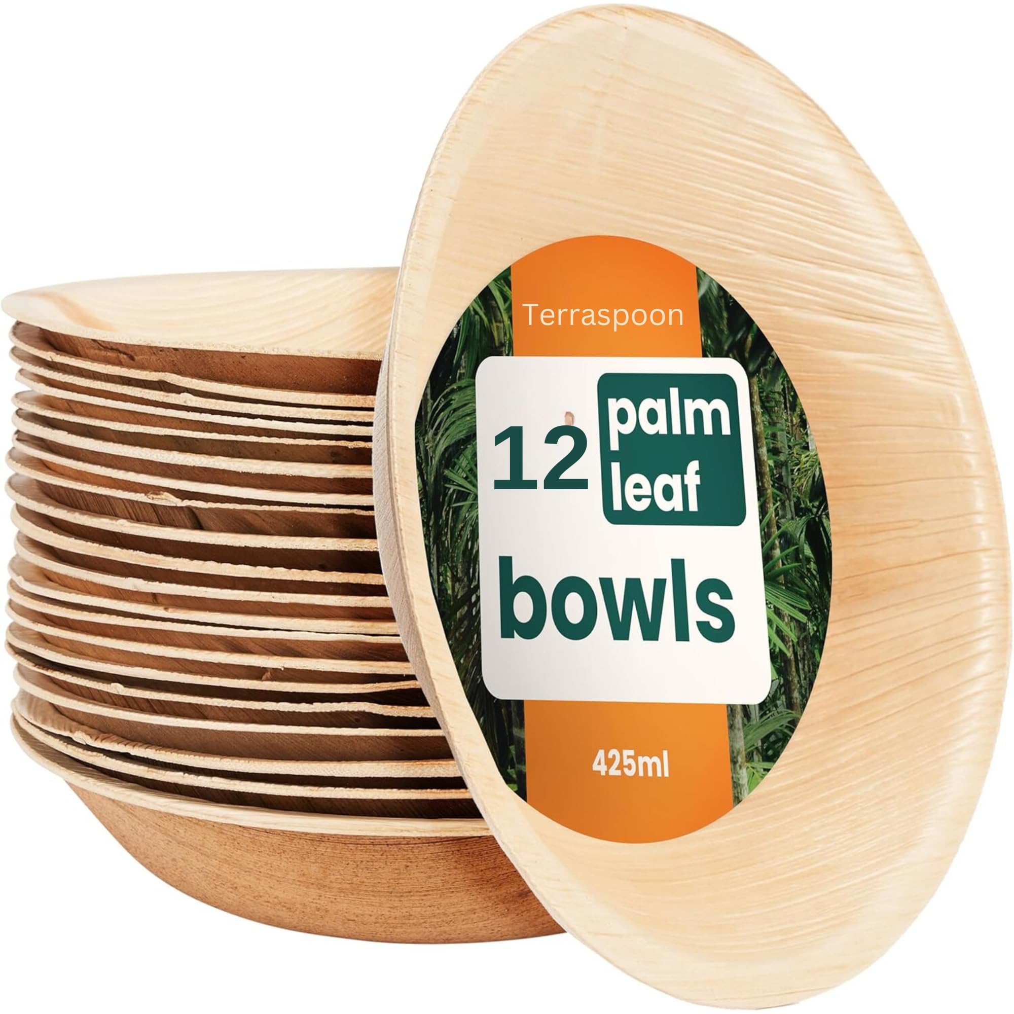 Terraspoon 6" Round Palm Leaf Bowls 15oz – Disposable Eco-Friendly Serving Bowls, 12-Pack