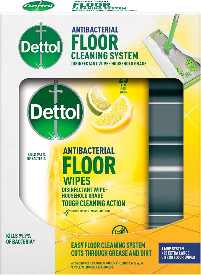 Dettol Antibacterial Floor Cleaning System and Pack of 25 Floor Cleaner