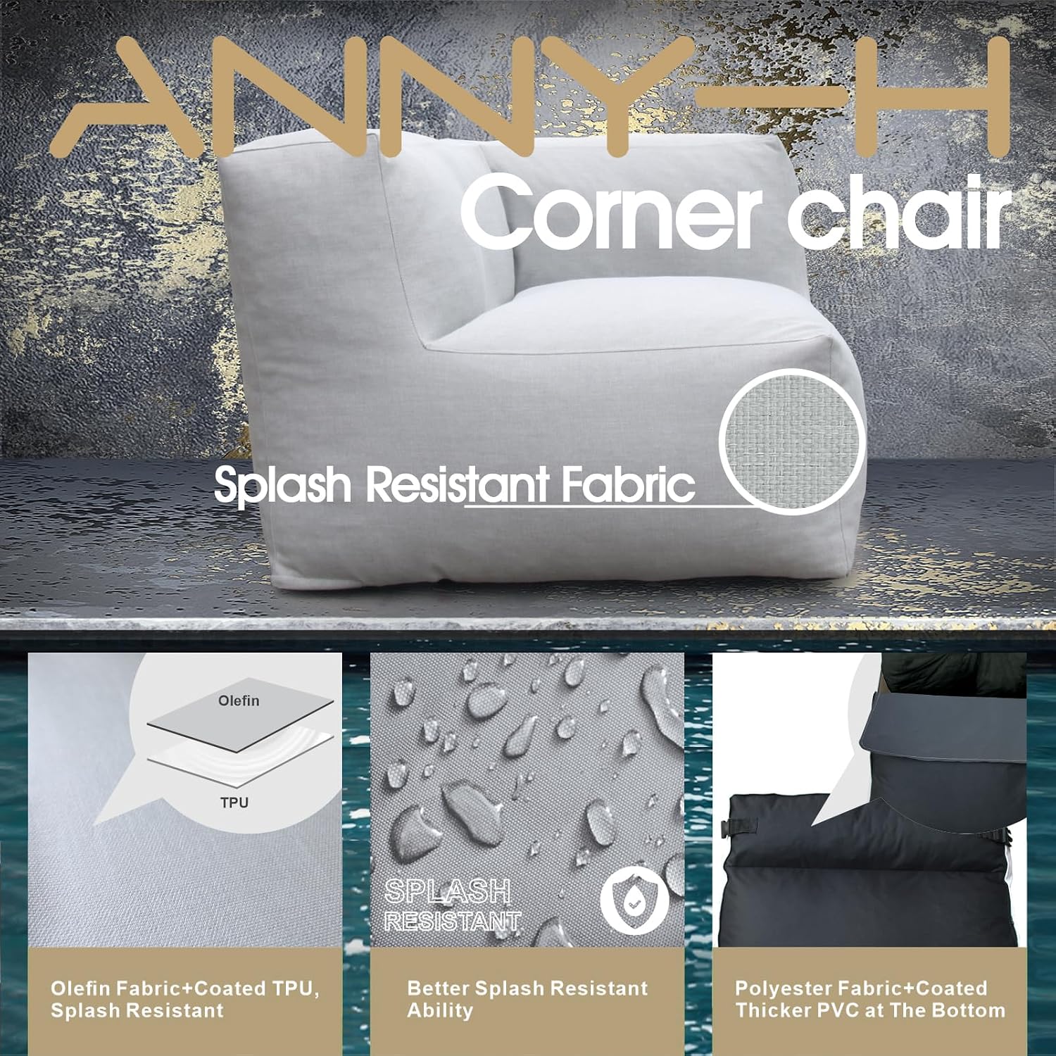 Dineli Modern Coner Chair Arm-Rest Chair Outdoor Furniture Comfy Patio Couch Sofa Outdoor Bean Bag Chair Creating a Unique Patio Garden Modular Contemporary Sofa, Lazy Sofa for Outside (Light Gray)