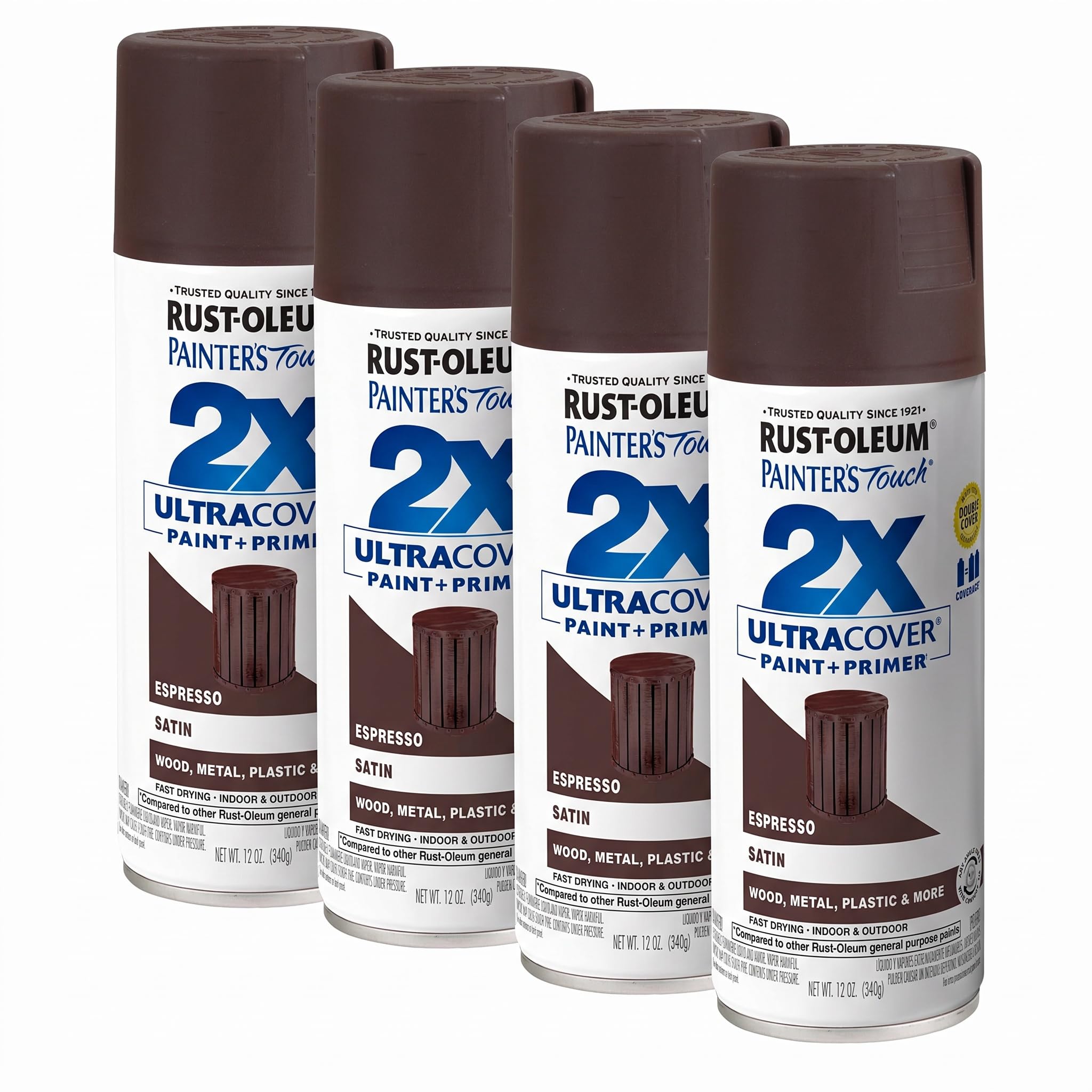 Rust-Oleum 334066 Painter's Touch 2X Ultra Cover Spray Paint, 12 oz, Satin Espresso (Pack of 4)