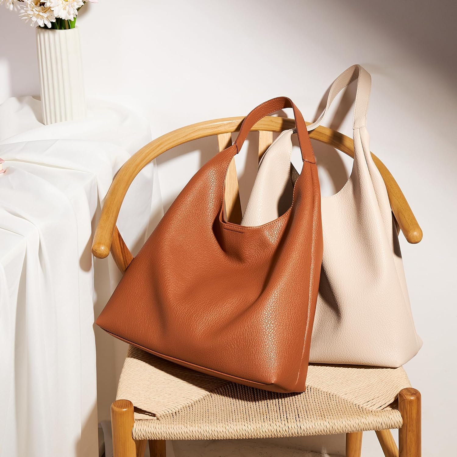 KALIDI Slouchy Hobo Bag Vegan Leather Suede Tote Bag Women Weekender Shoulder for Casual Travel Purse - Image 7